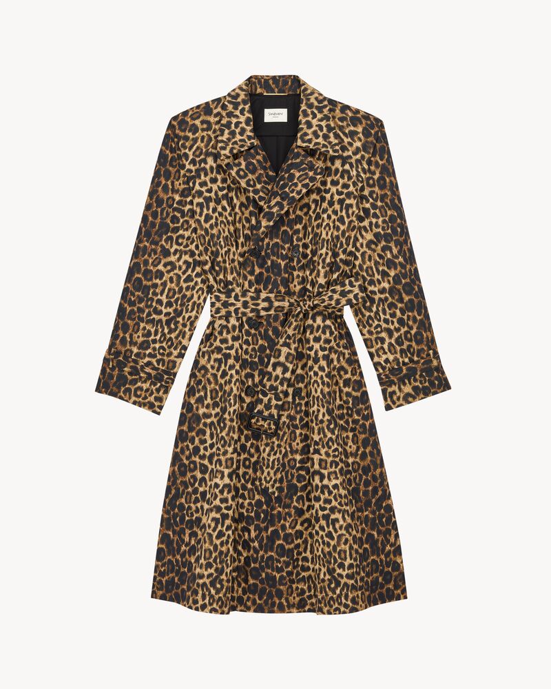 trench coat in leopard-print nylon
