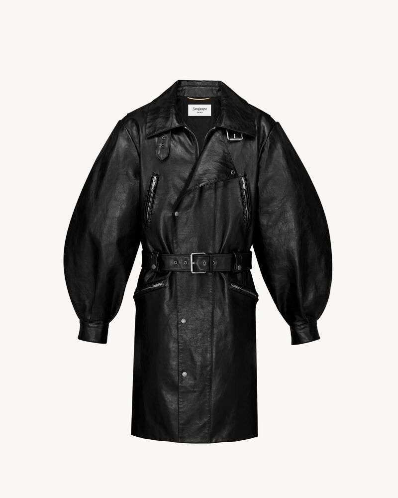 balloon-sleeve jacket in grained leather