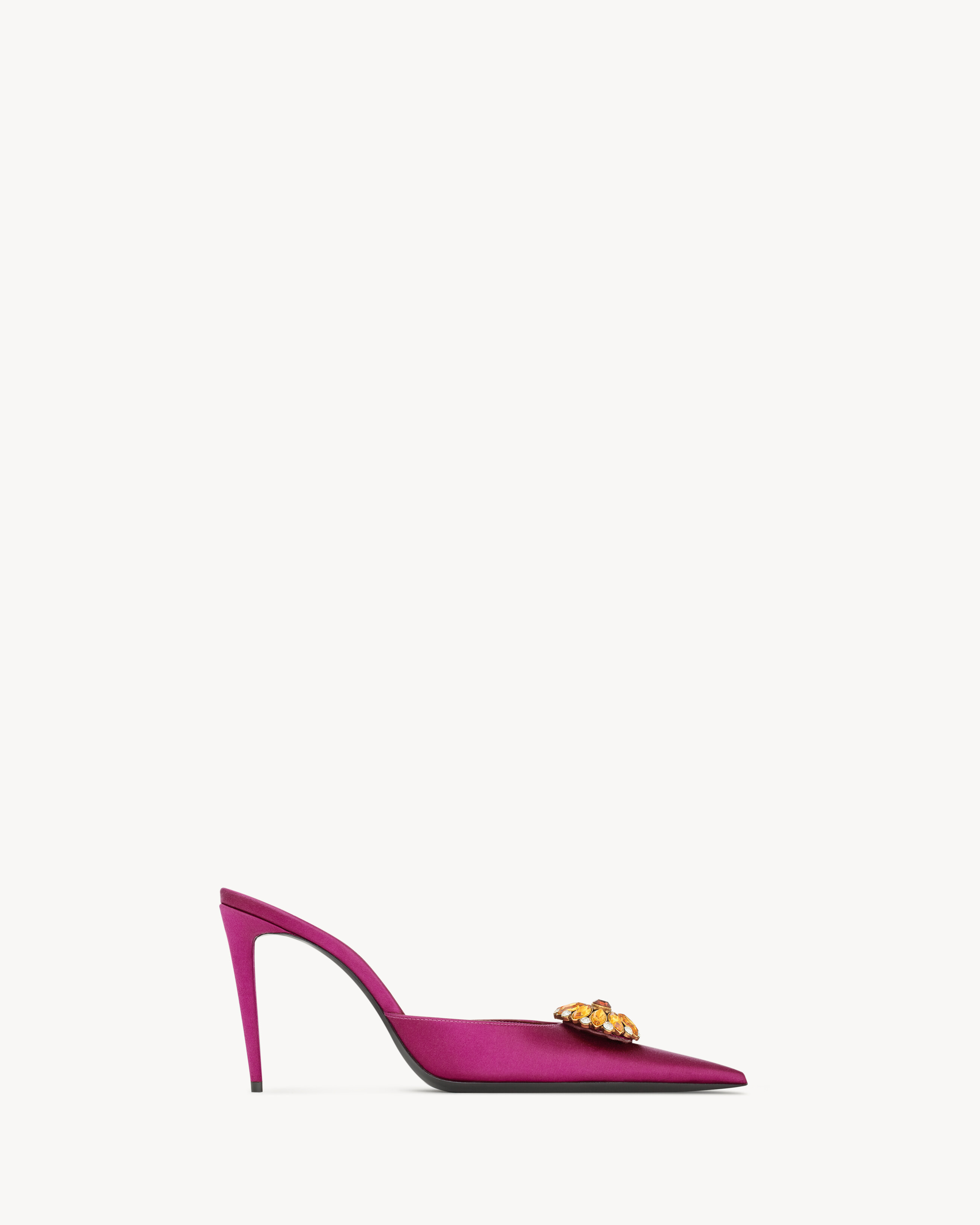 COSMO mules in satin crepe and crystals