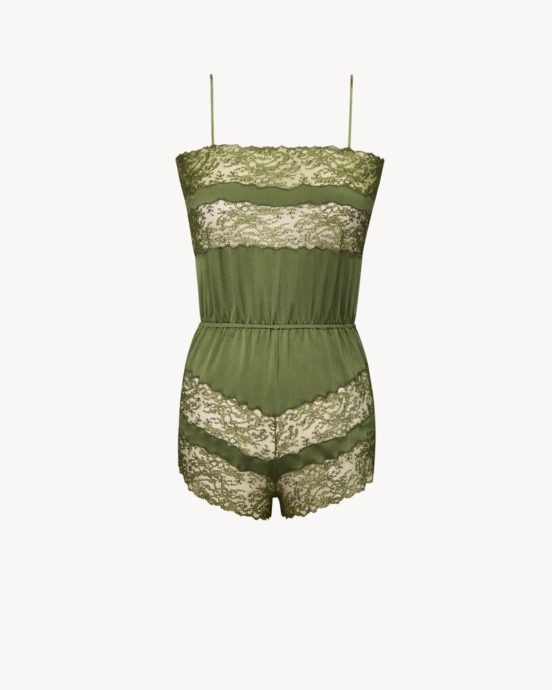 laced romper in silk satin