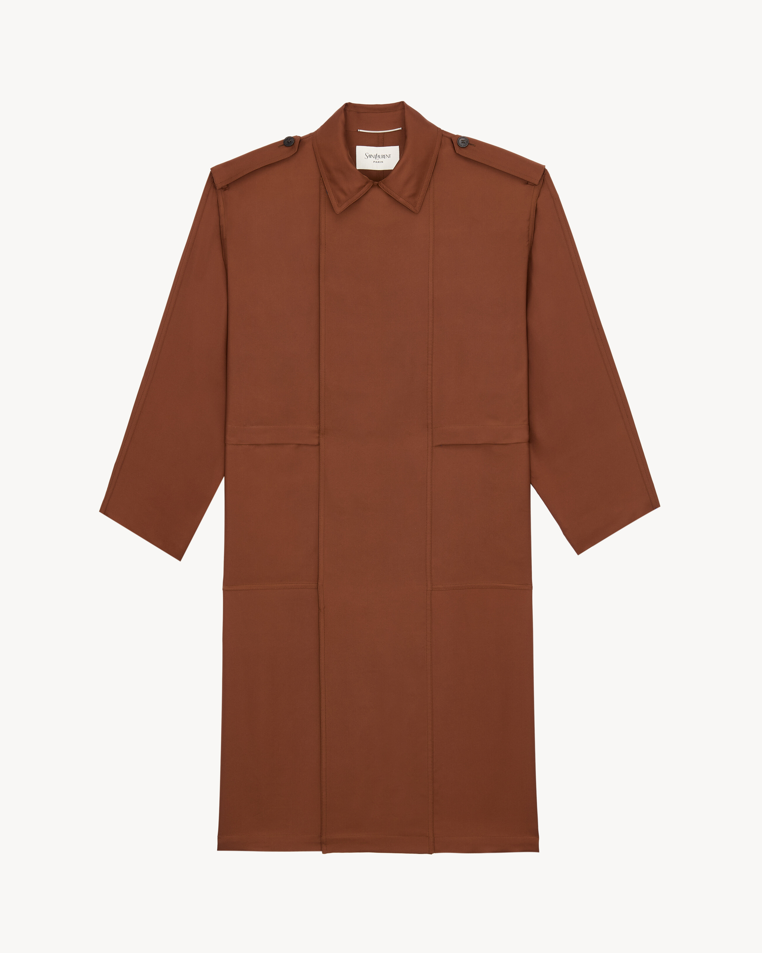 broad-shoulder trench coat in silk