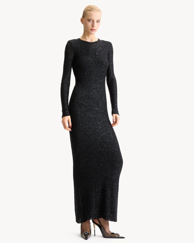 long sequin dress in metallic knit