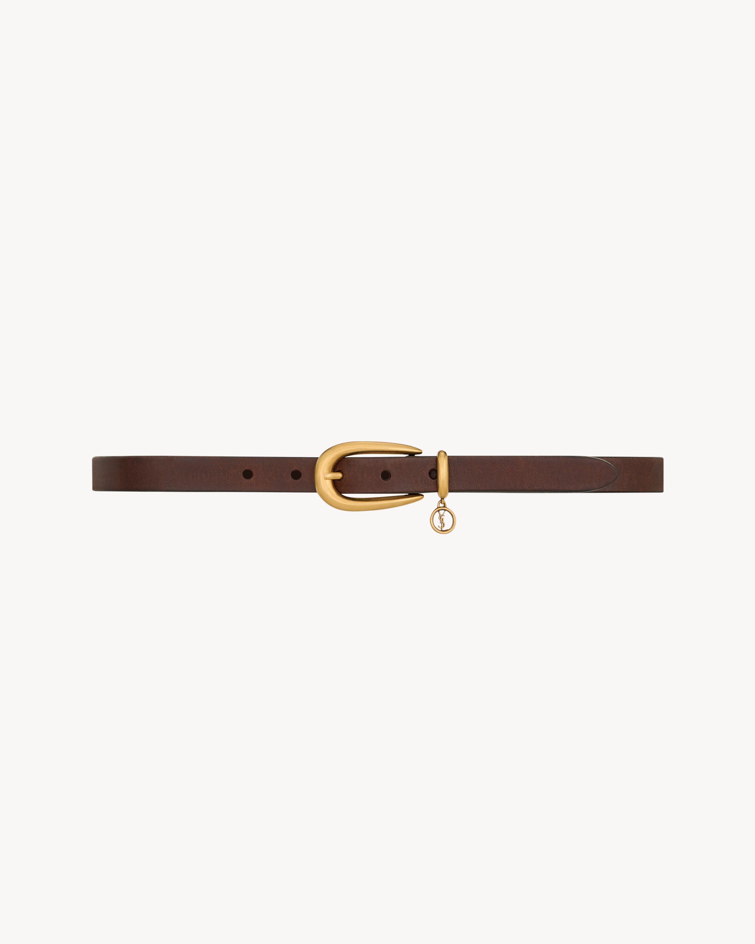 CASSANDRE ceinture fine en cuir à boucle allongée et charm