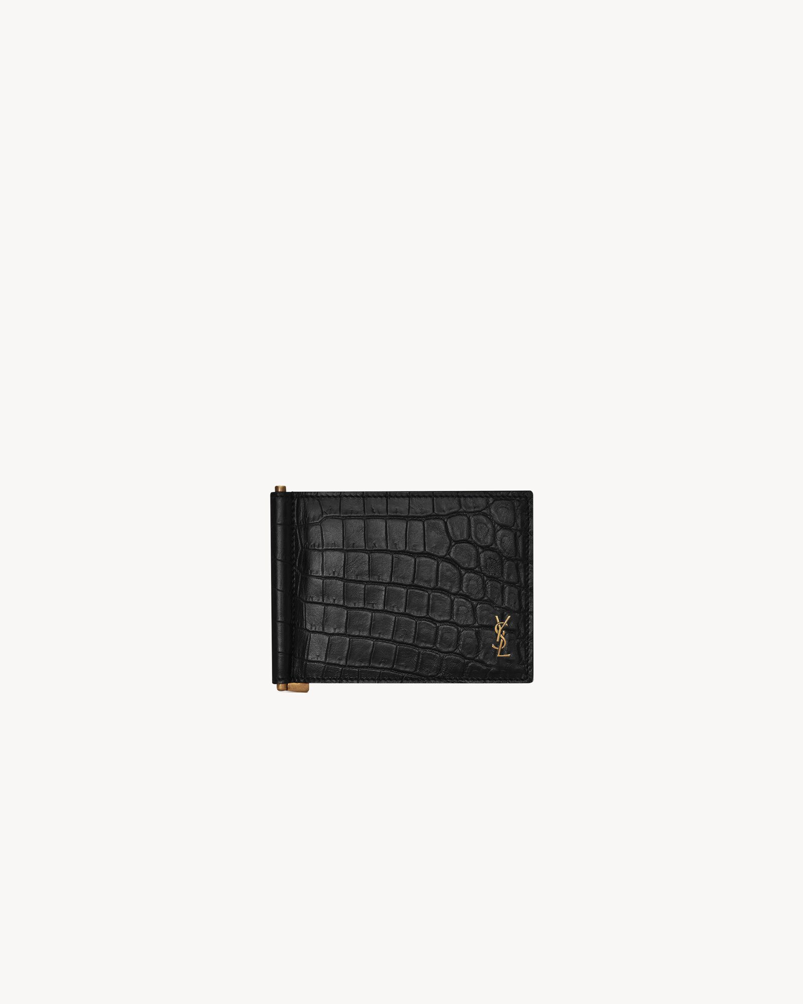 TINY CASSANDRE Bill clip wallet in CROCODILE-EMBOSSED matte leather — 863631DZEDW1000