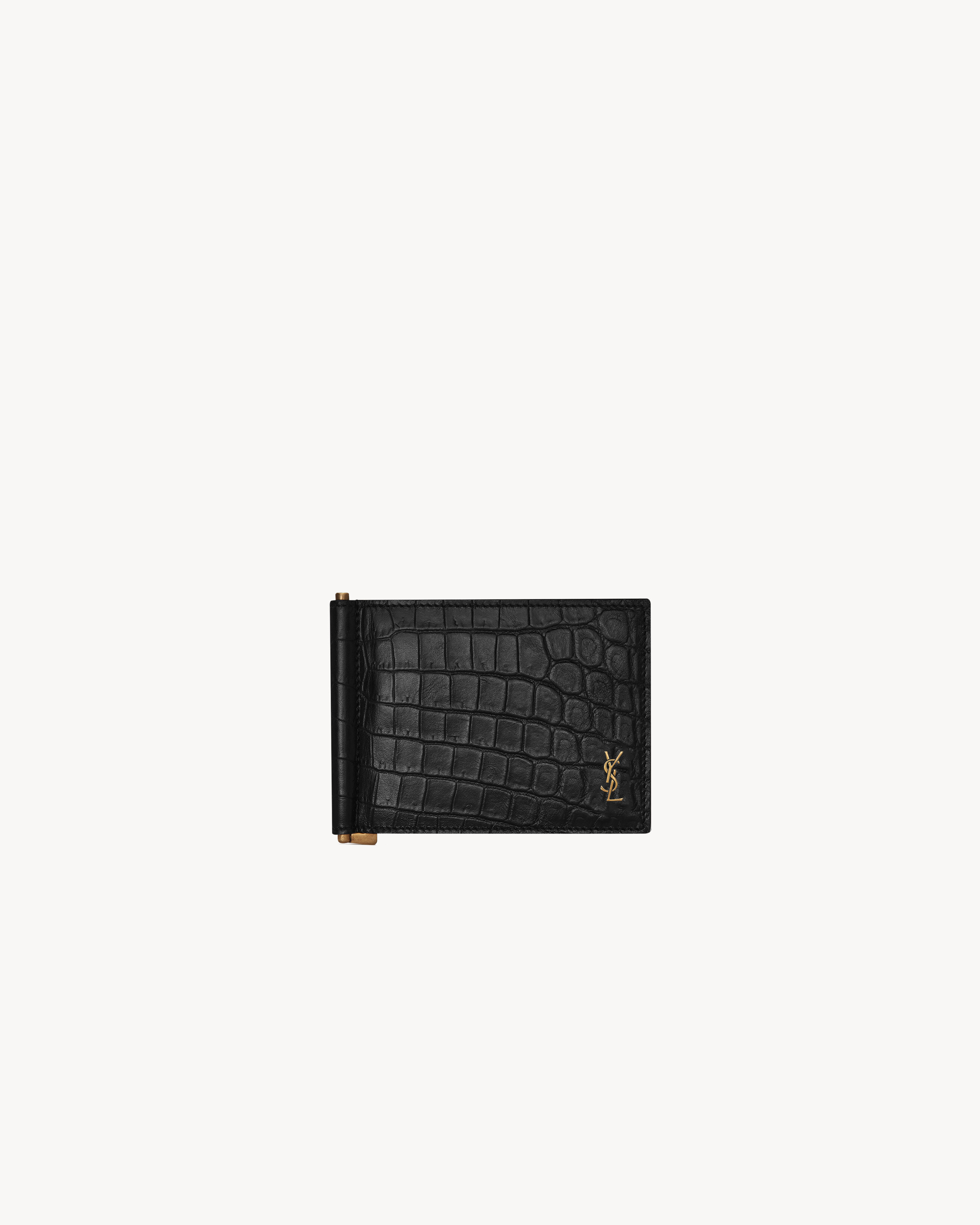 TINY CASSANDRE Bill clip wallet in CROCODILE-EMBOSSED matte leather
