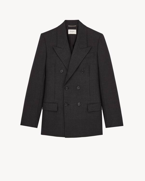 double-breasted jacket in felted wool gabardine in Black | Saint