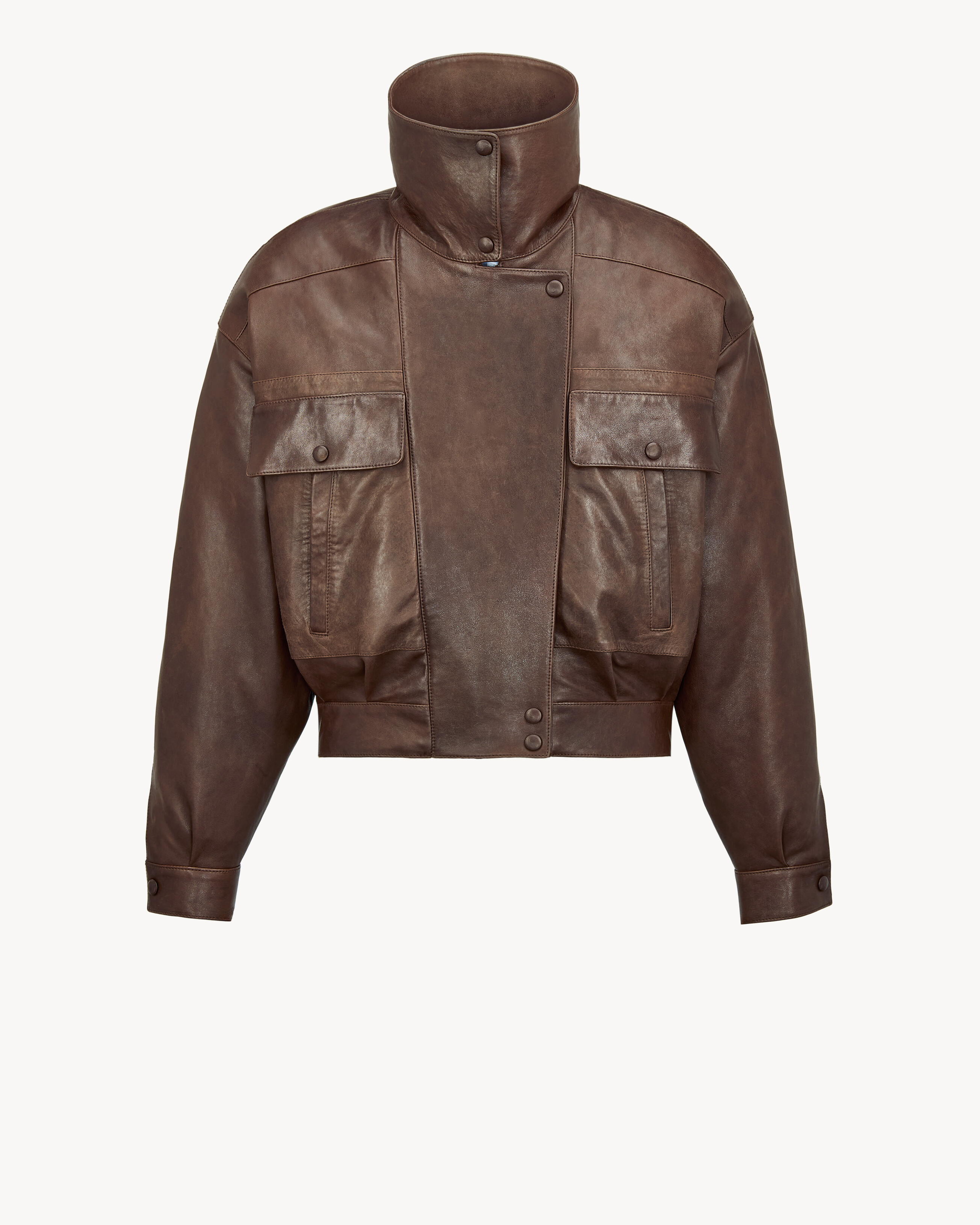 SAINT LAURENT スタジャン バーガンディ jacket in lambskin in Brown | Saint Laurent | YSL US | ID