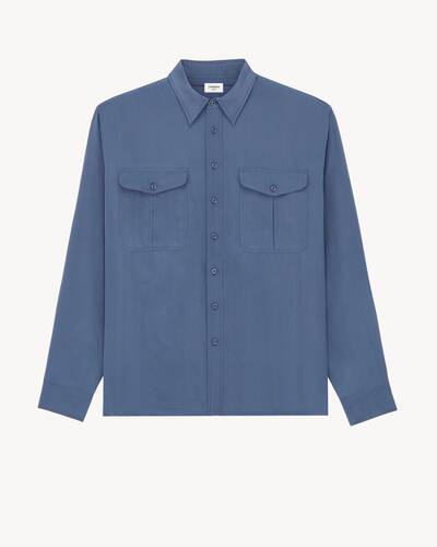 Saint Laurent Shirt In Viscose And Silk - Blue - Men - 15