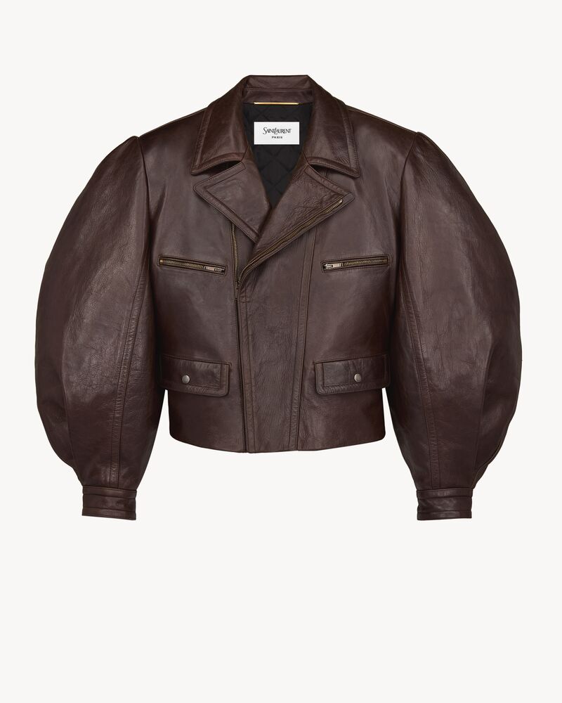 balloon-sleeve jacket in creased leather