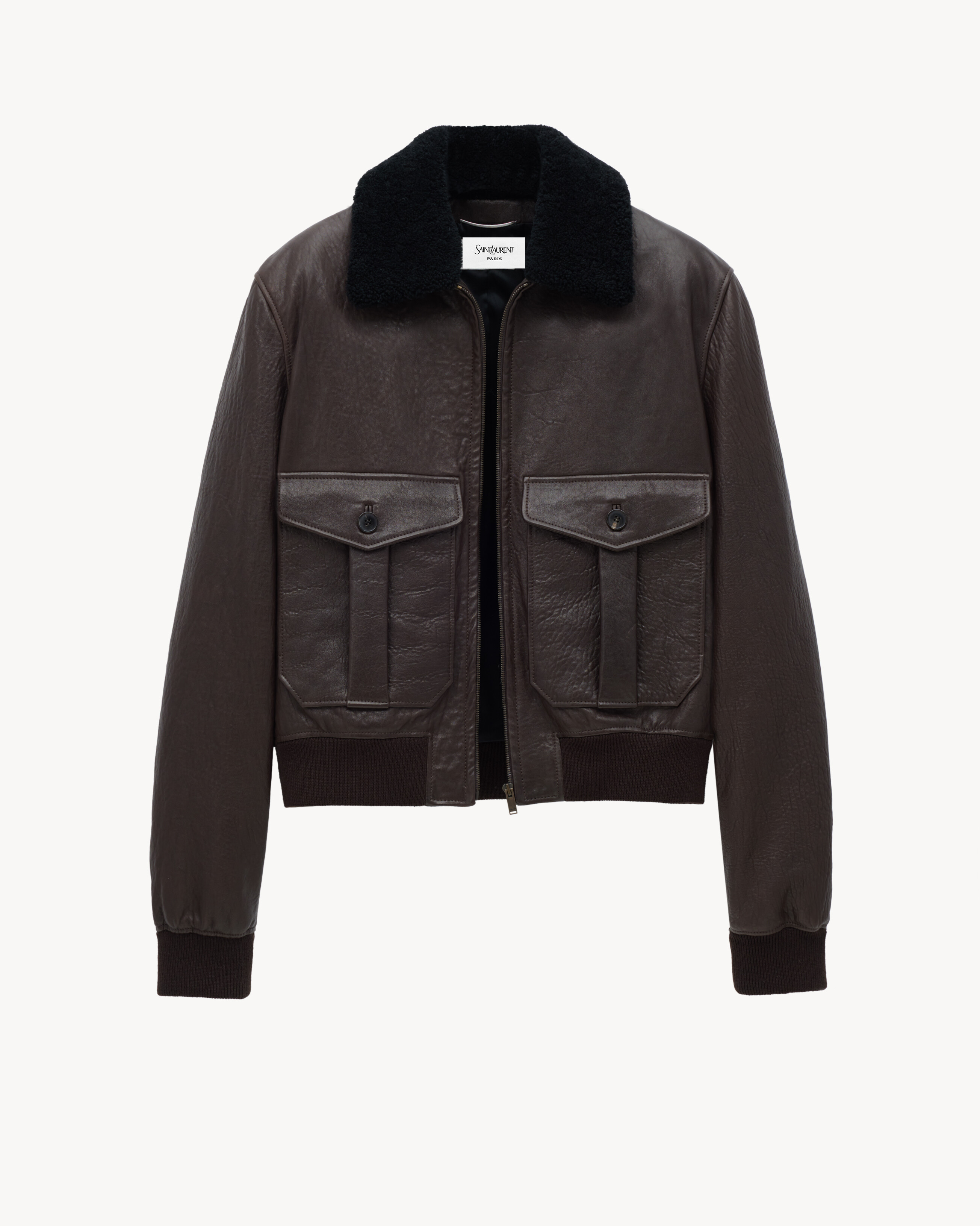 bomber jacket in bubbled lambskin and shearling