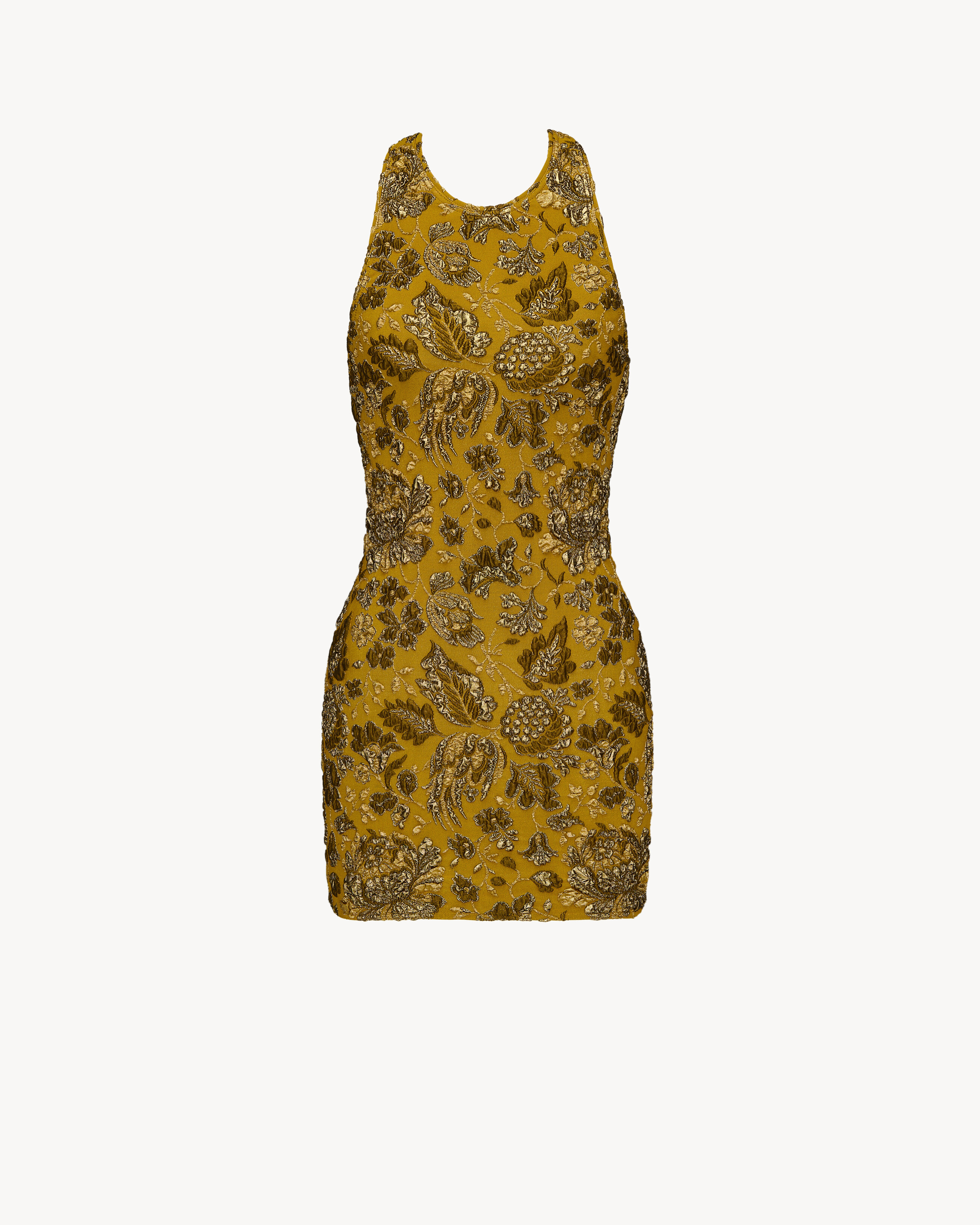 cross-back mini dress in stretch brocade in Orange | Saint Laurent | YSL EN-US cross-back mini dress in stretch brocade in Orange | Saint Laurent | YSL EN-US