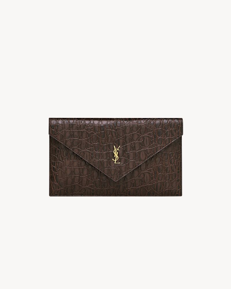 PARIS pouch in crocodile-embossed leather in Brown | Saint Laurent