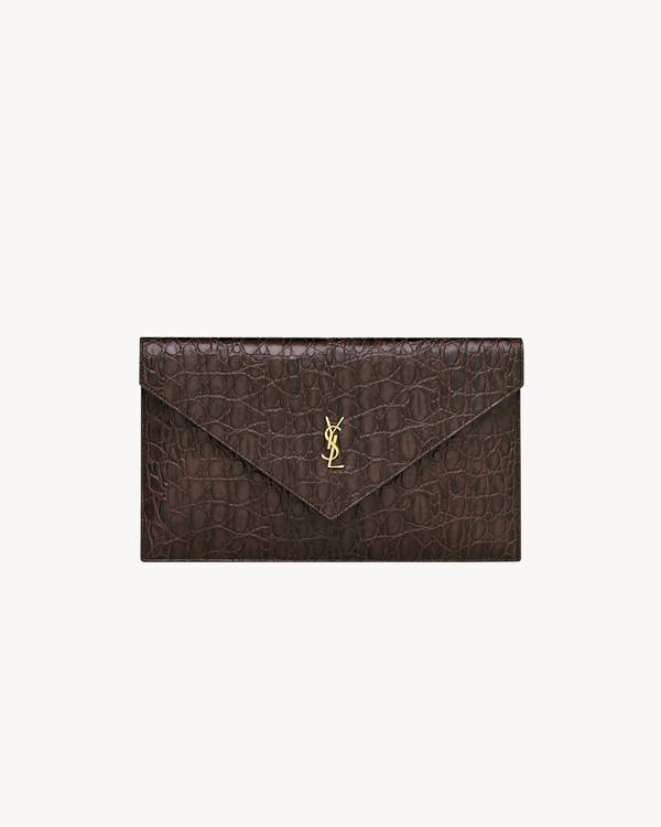 PARIS pouch in crocodile-embossed leather in Brown | Saint Laurent