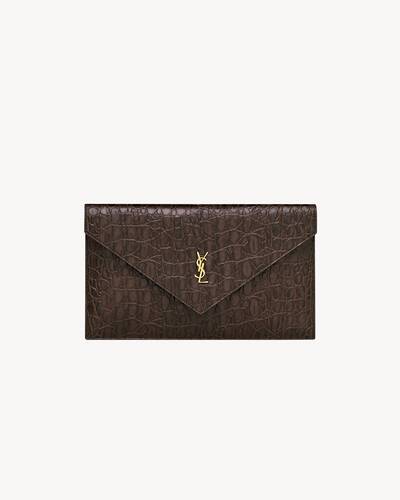 PARIS pouch in crocodile-embossed leather in Brown | Saint Laurent