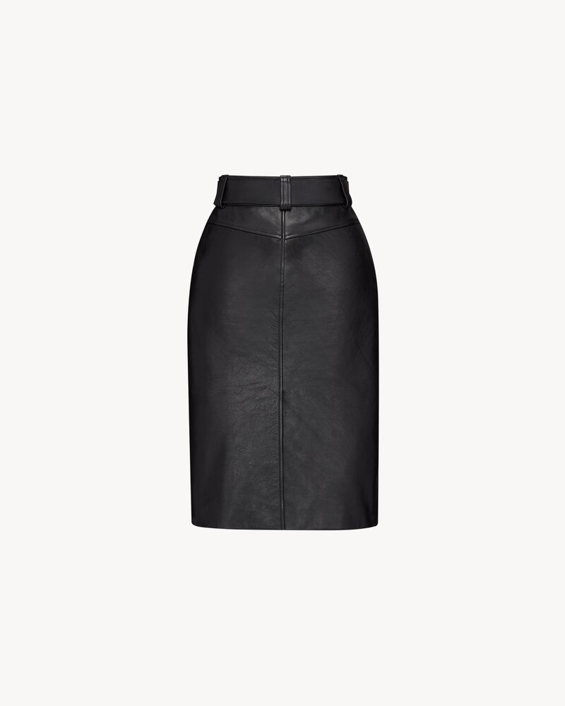 belted pencil skirt in grained leather