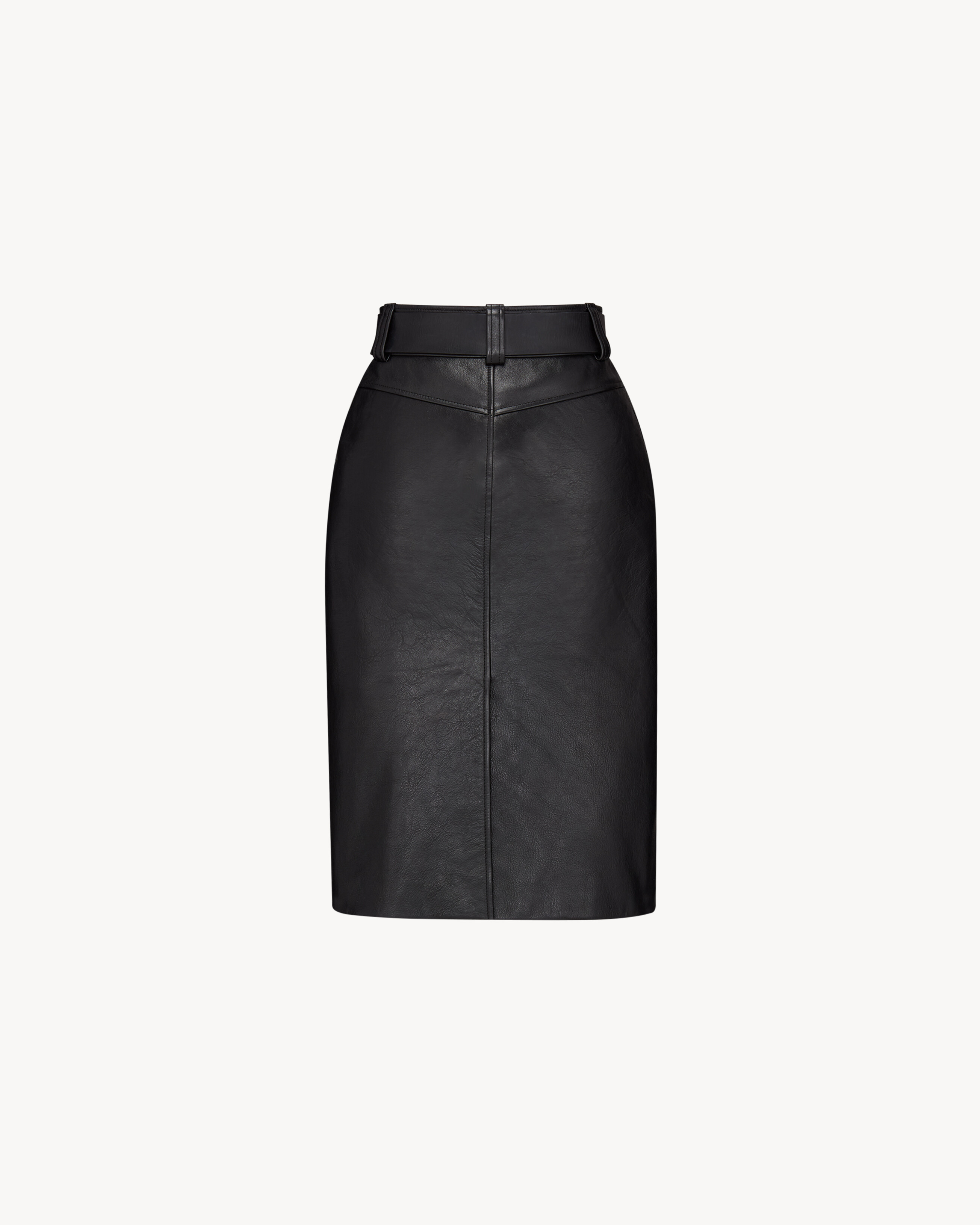 belted pencil skirt in grained leather