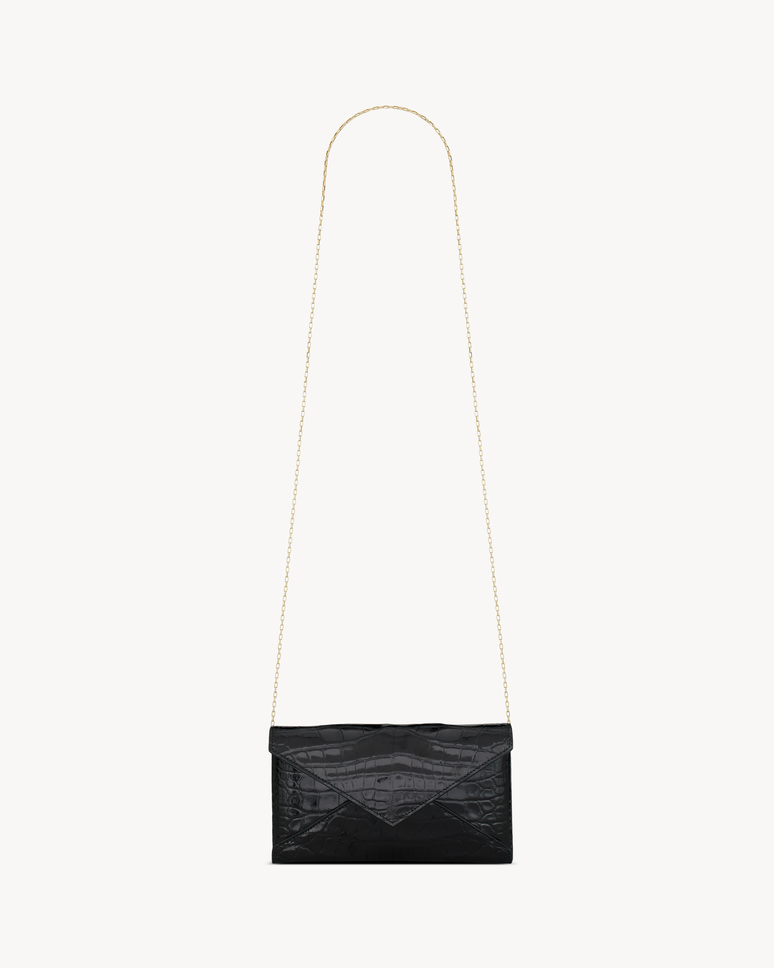 LETTER chain wallet in shiny alligator