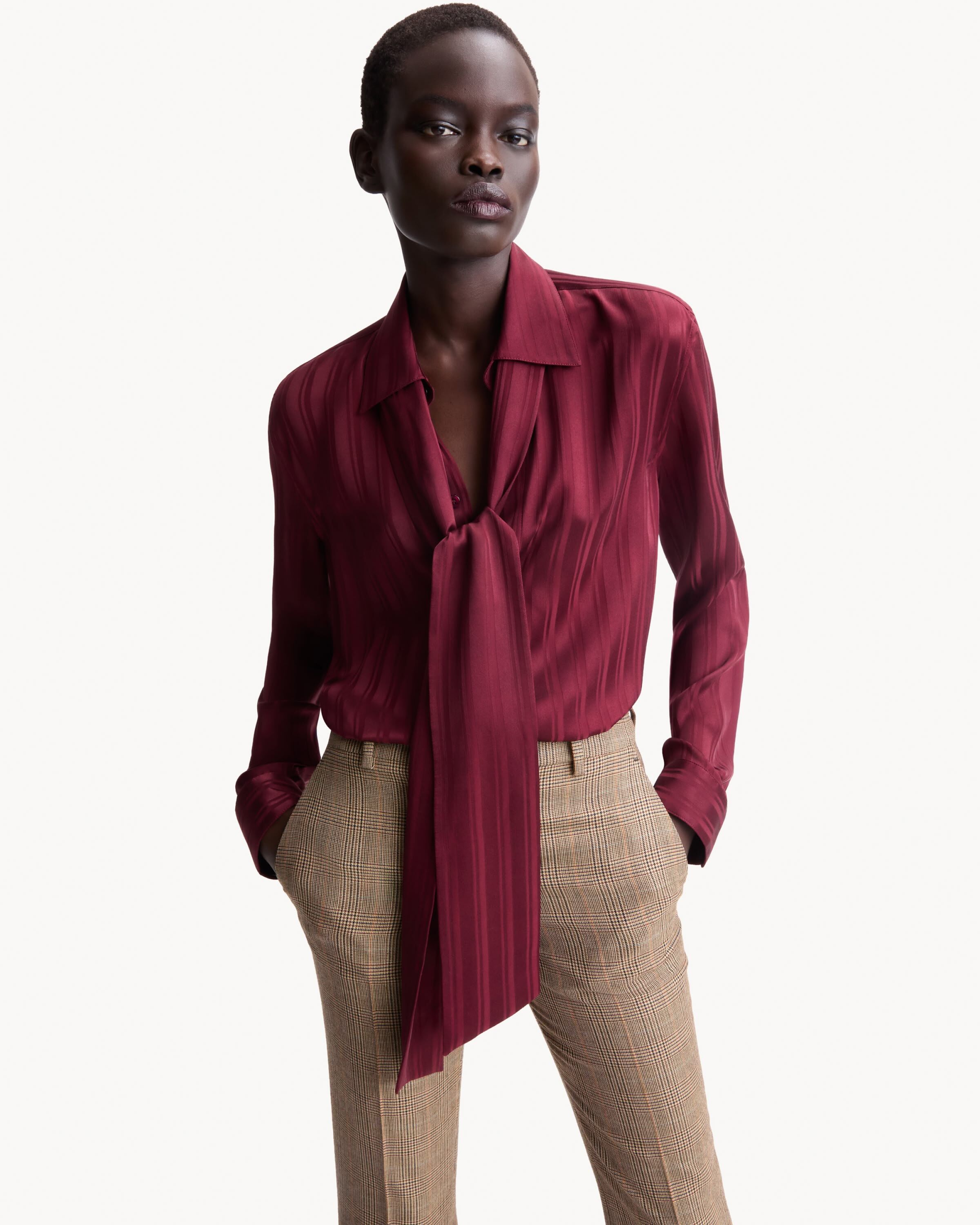 CASSANDRE lavallière blouse in striped silk jacquard