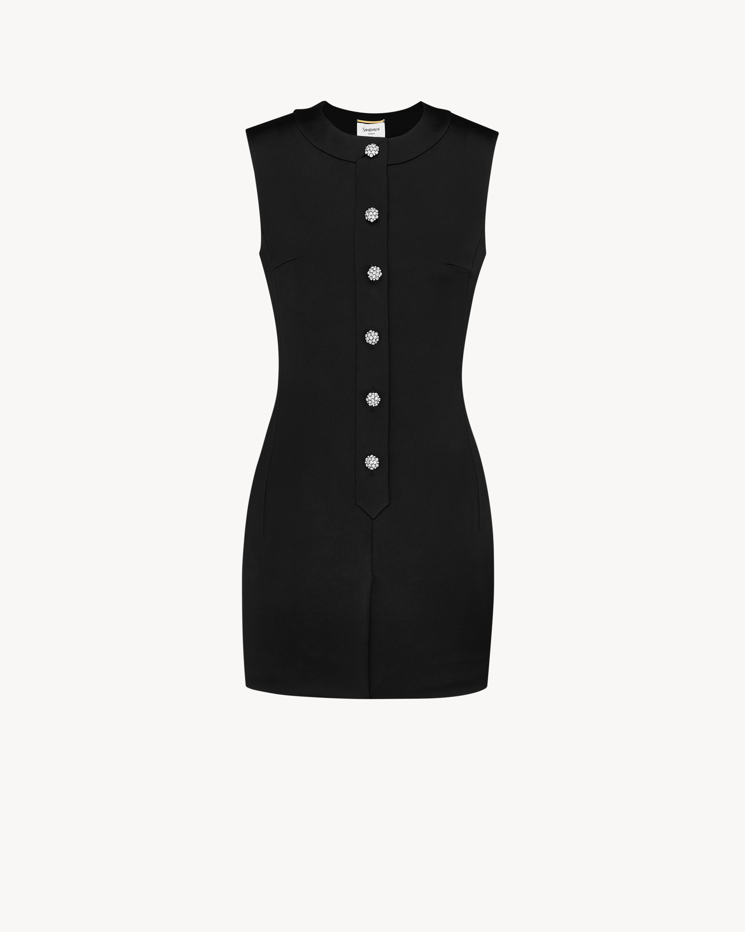 crystal button mini dress in brocade