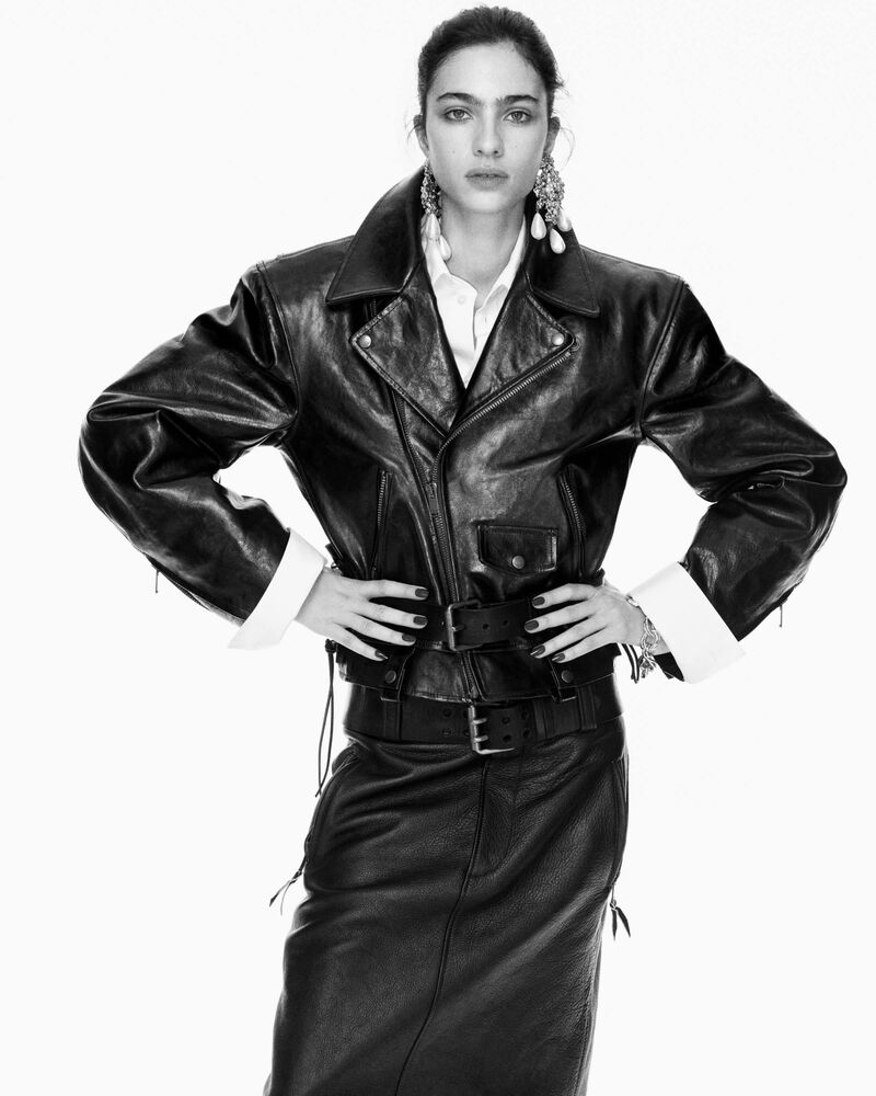 lace-up biker jacket in grained leather
