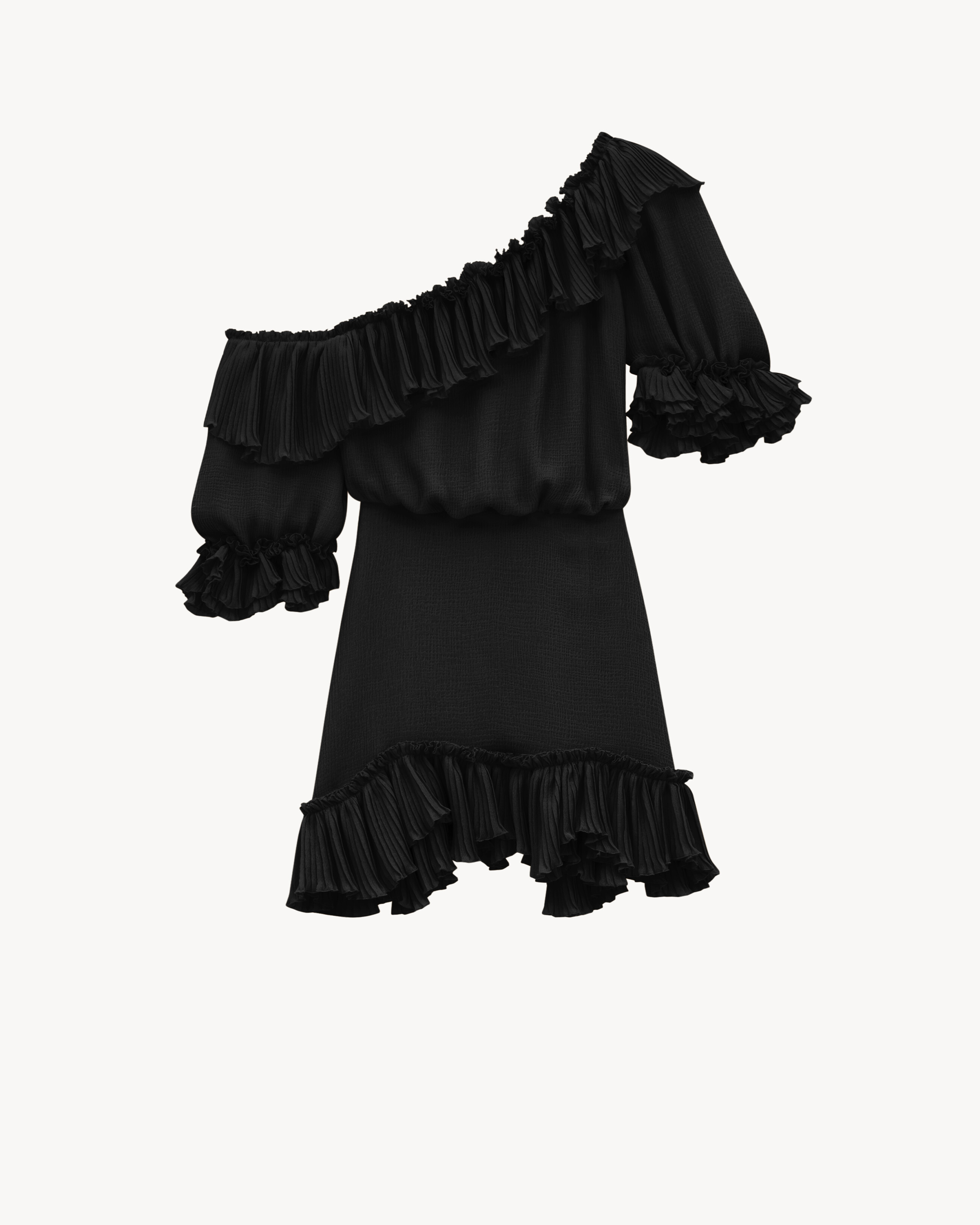 ruffled dress in silk crepon muslin
