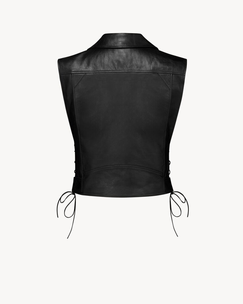 biker vest in creased leather