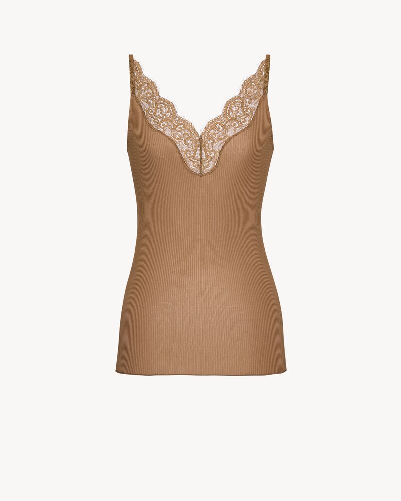 laced tank top in ribbed silk jersey