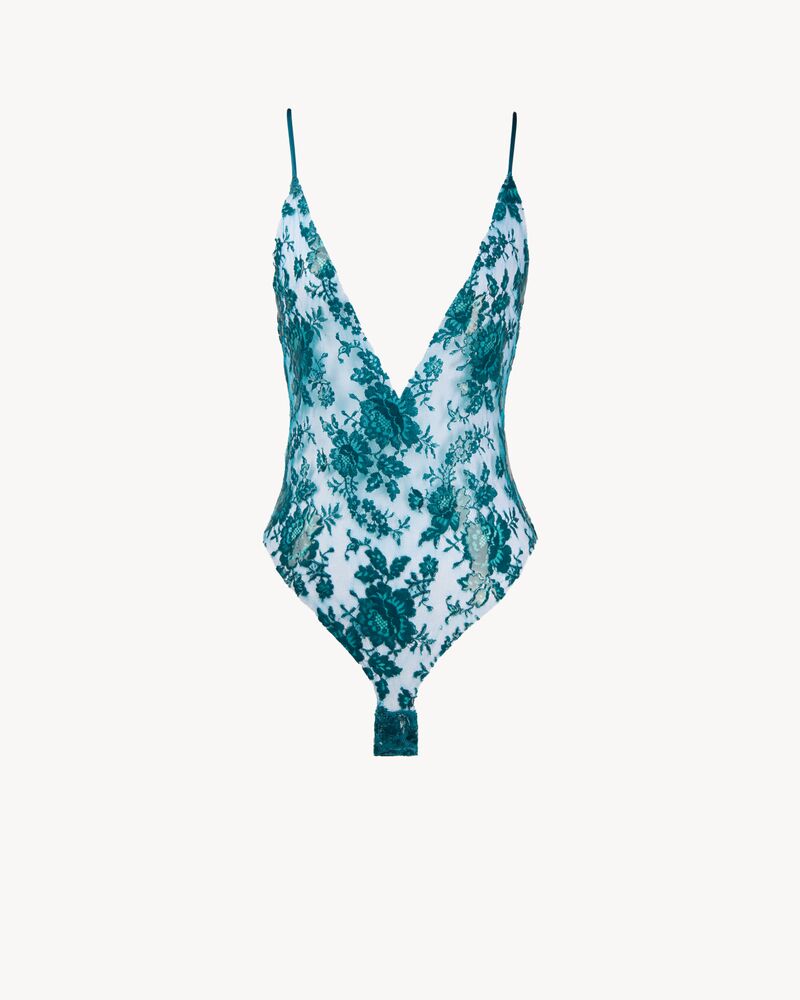 plunge bodysuit in silicone-coated lace