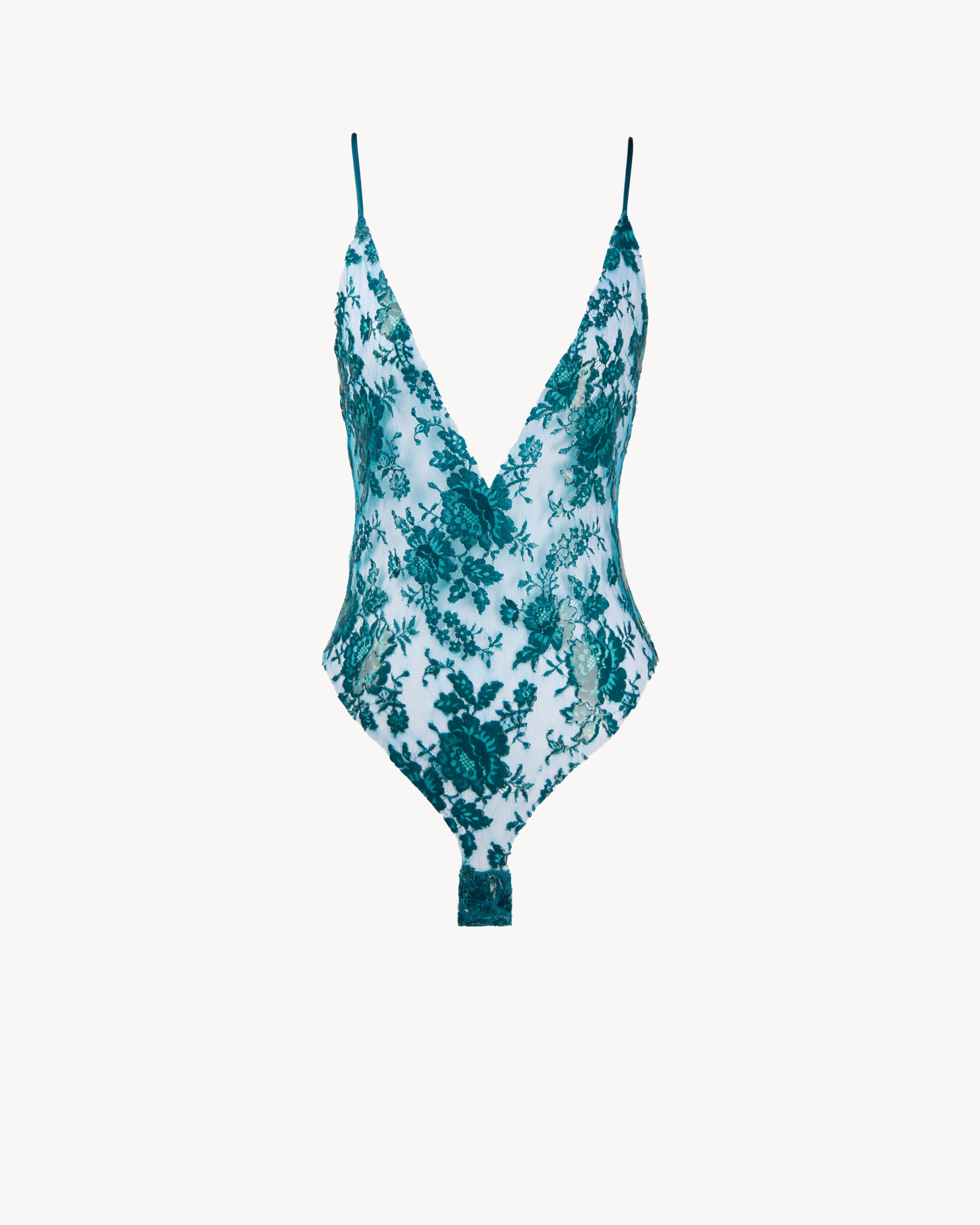 plunge bodysuit in silicone-coated lace
