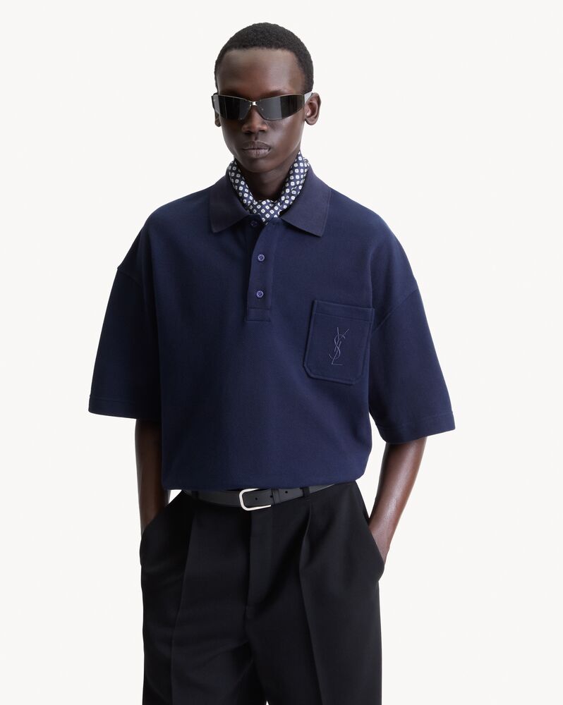 CASSANDRE polo in cotton piqué in Blue | Saint Laurent | YSL US