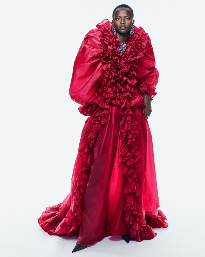 ruffled gown in nylon