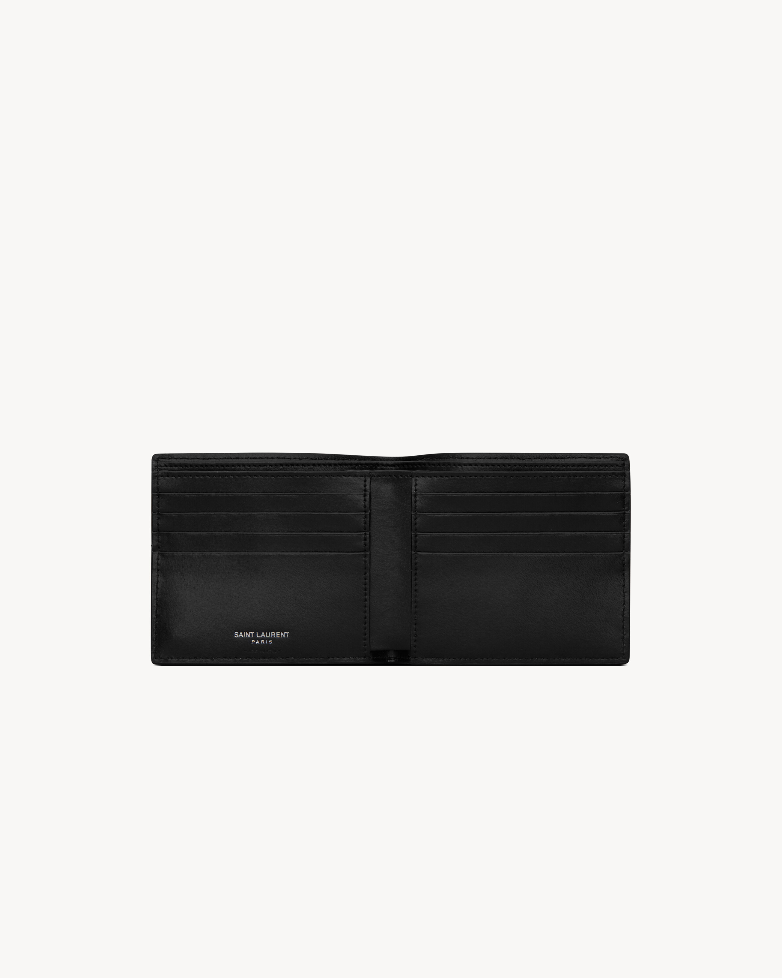 SAINT LAURENT 財布 TINY CASSANDRE East/West wallet in shiny leather in Black | Saint
