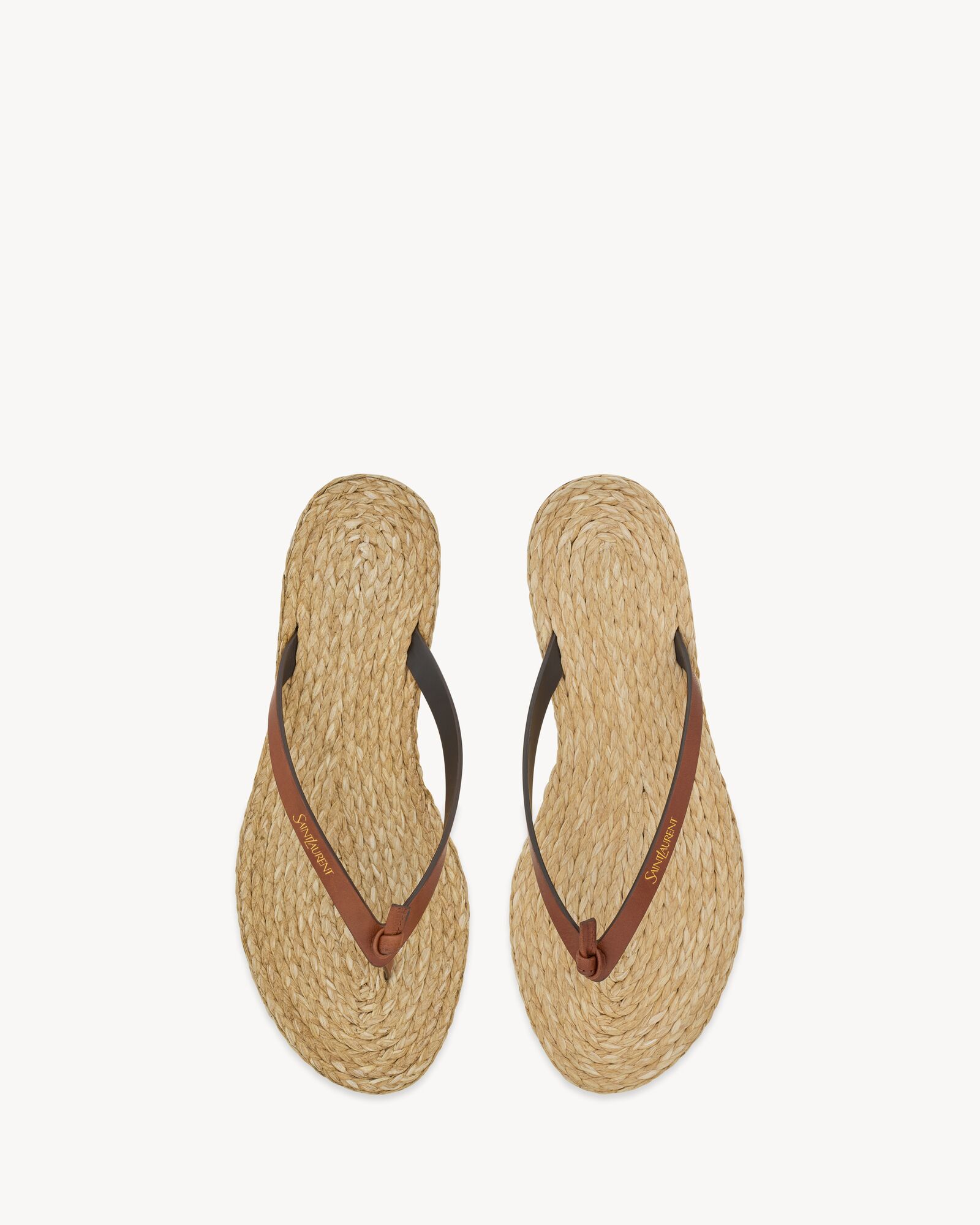 POOL flip-flops in smooth leather and raffia — 869737DWE006036