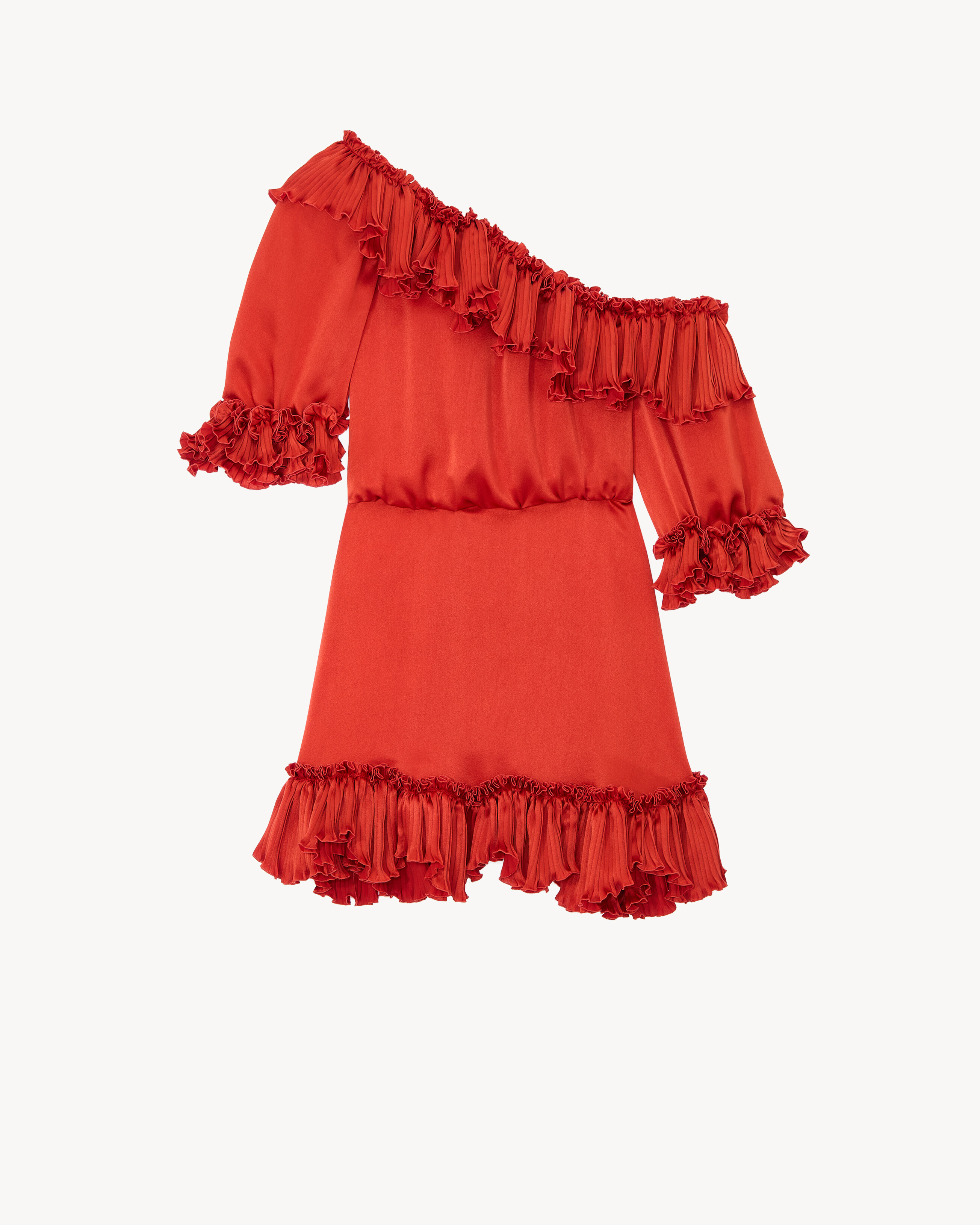 ruffled dress in silk satin
