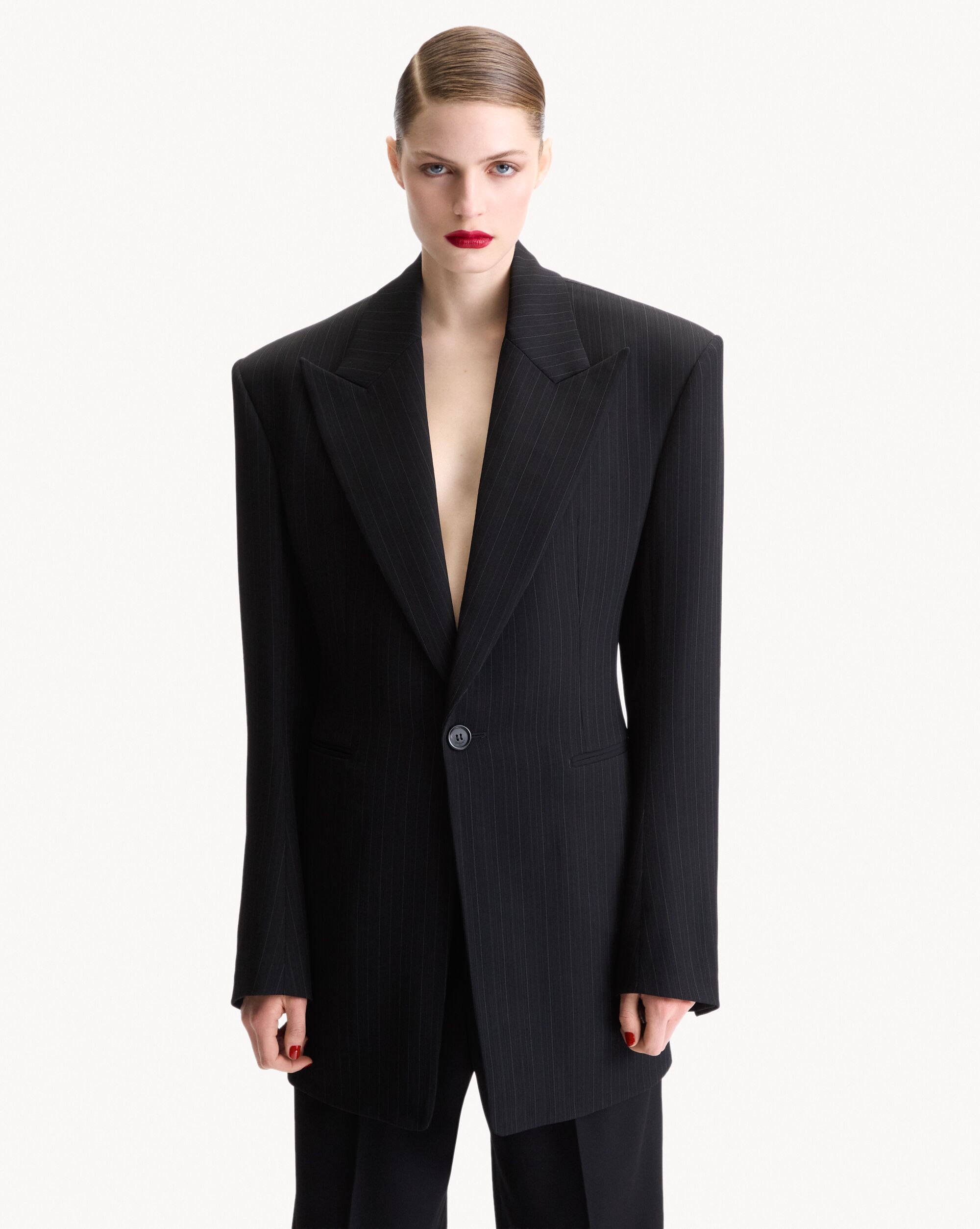 single-breasted jacket in chalk-stripe wool mélange