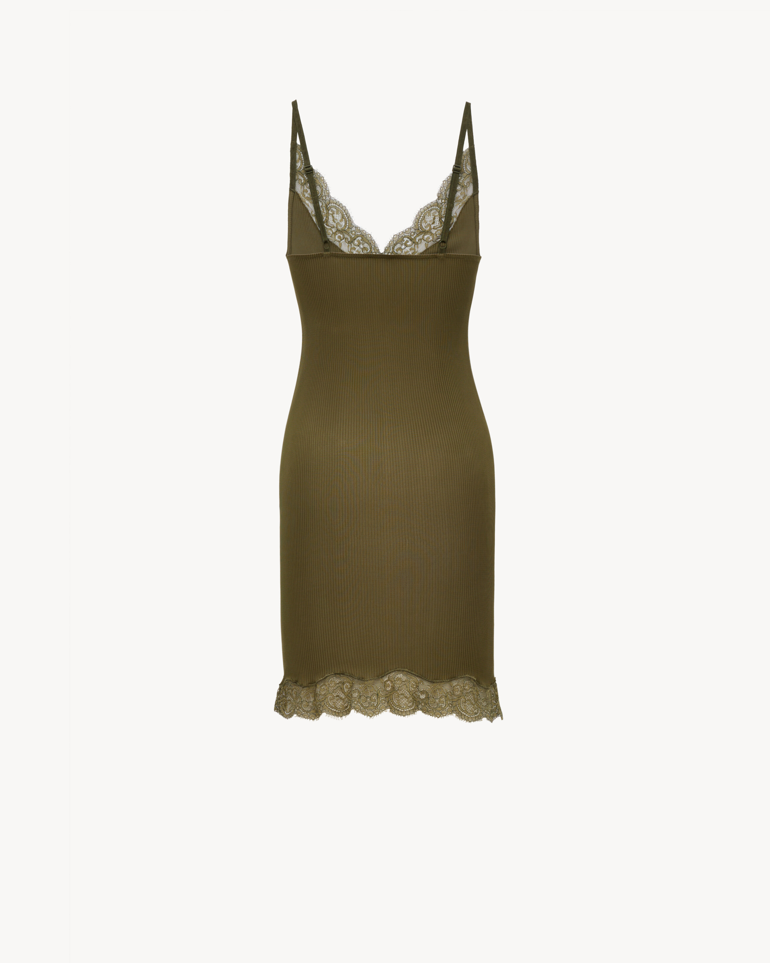 laced slip dress in silk jersey in Green | Saint Laurent | YSL EN-US laced slip dress in silk jersey in Green | Saint Laurent | YSL EN-US