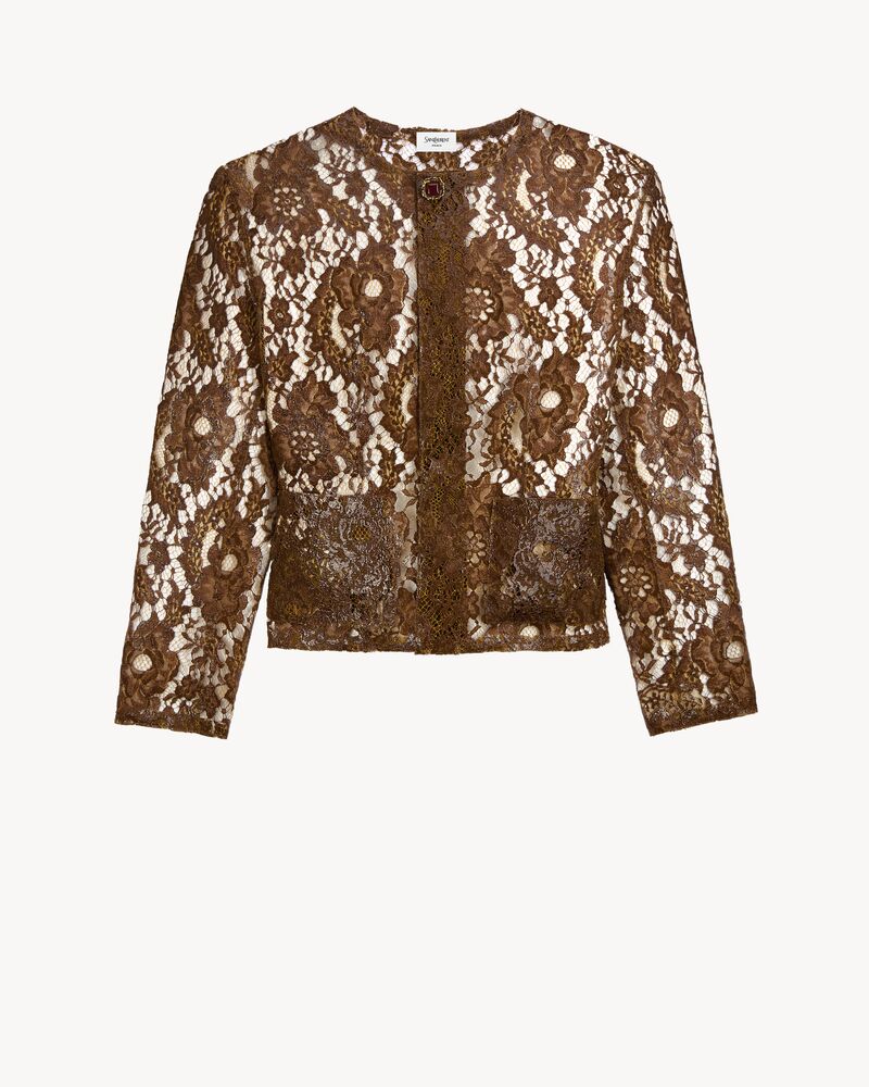 short jacket in silicone-coated lace