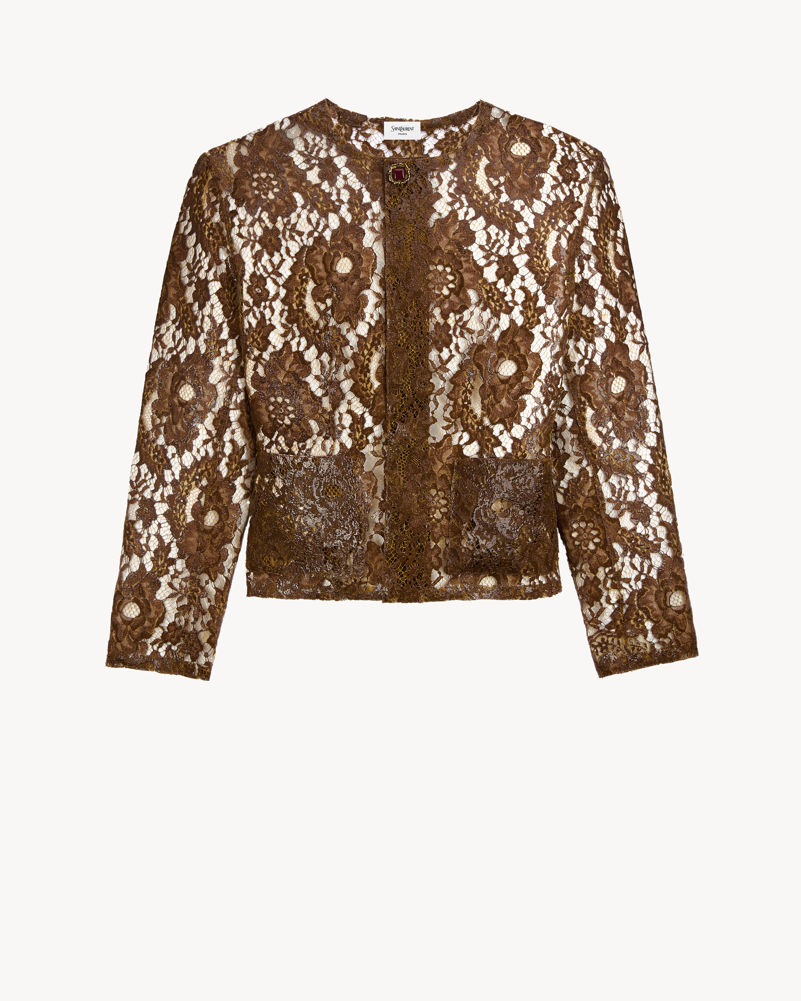 short jacket in silicone-coated lace