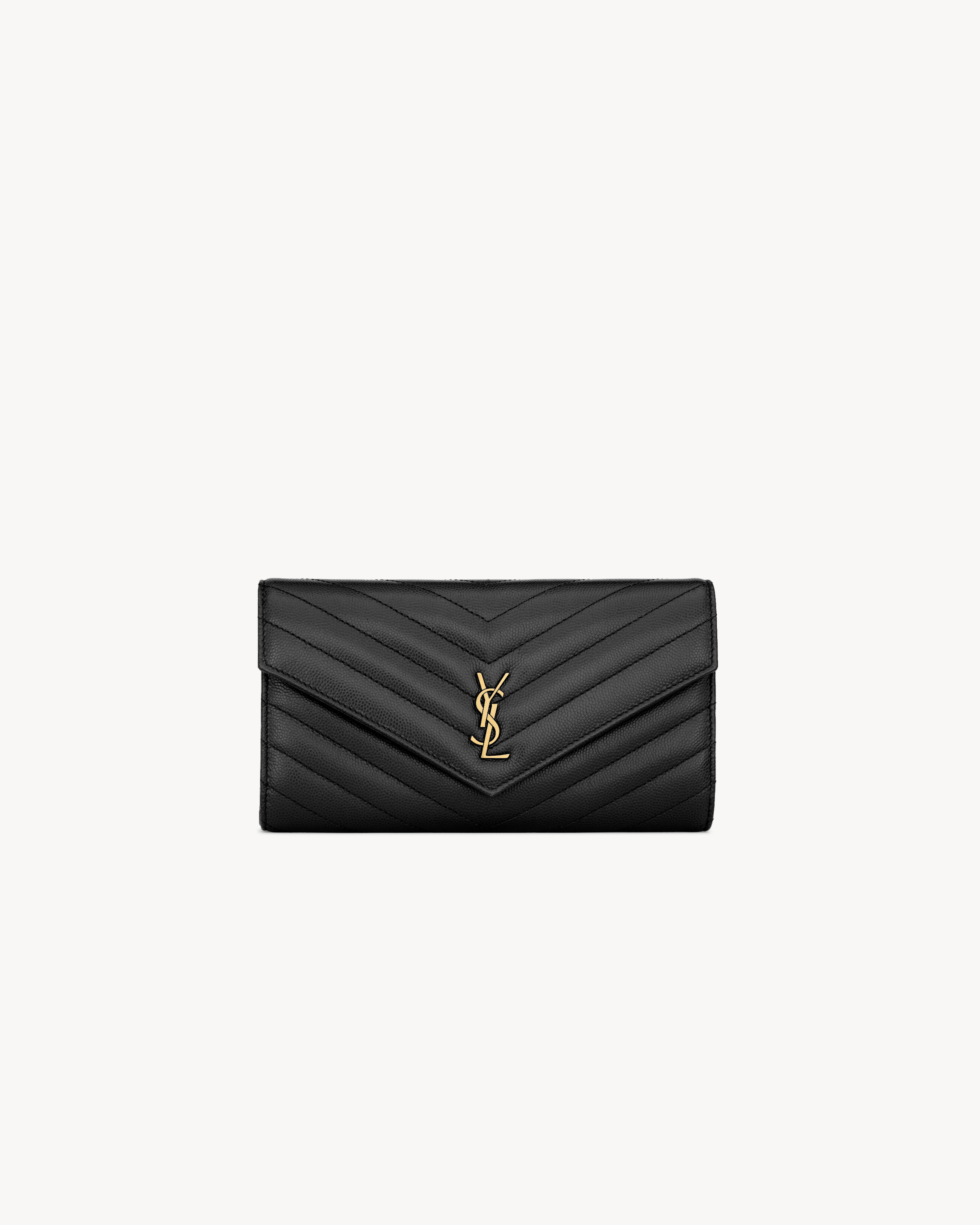 カサンドラ SAINT LAURENT マトラッセ ラージ フラップウォレット（グレイン・ド・プードル エンボスレザー）