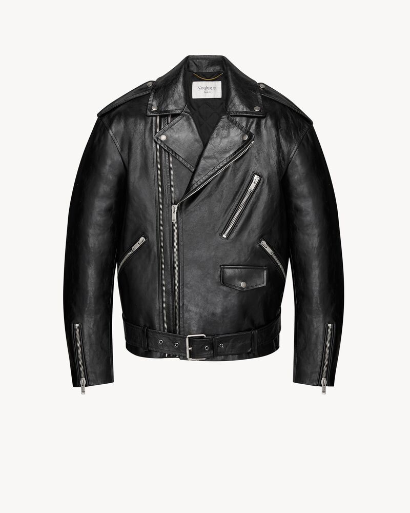 oversized biker jacket in grained leather