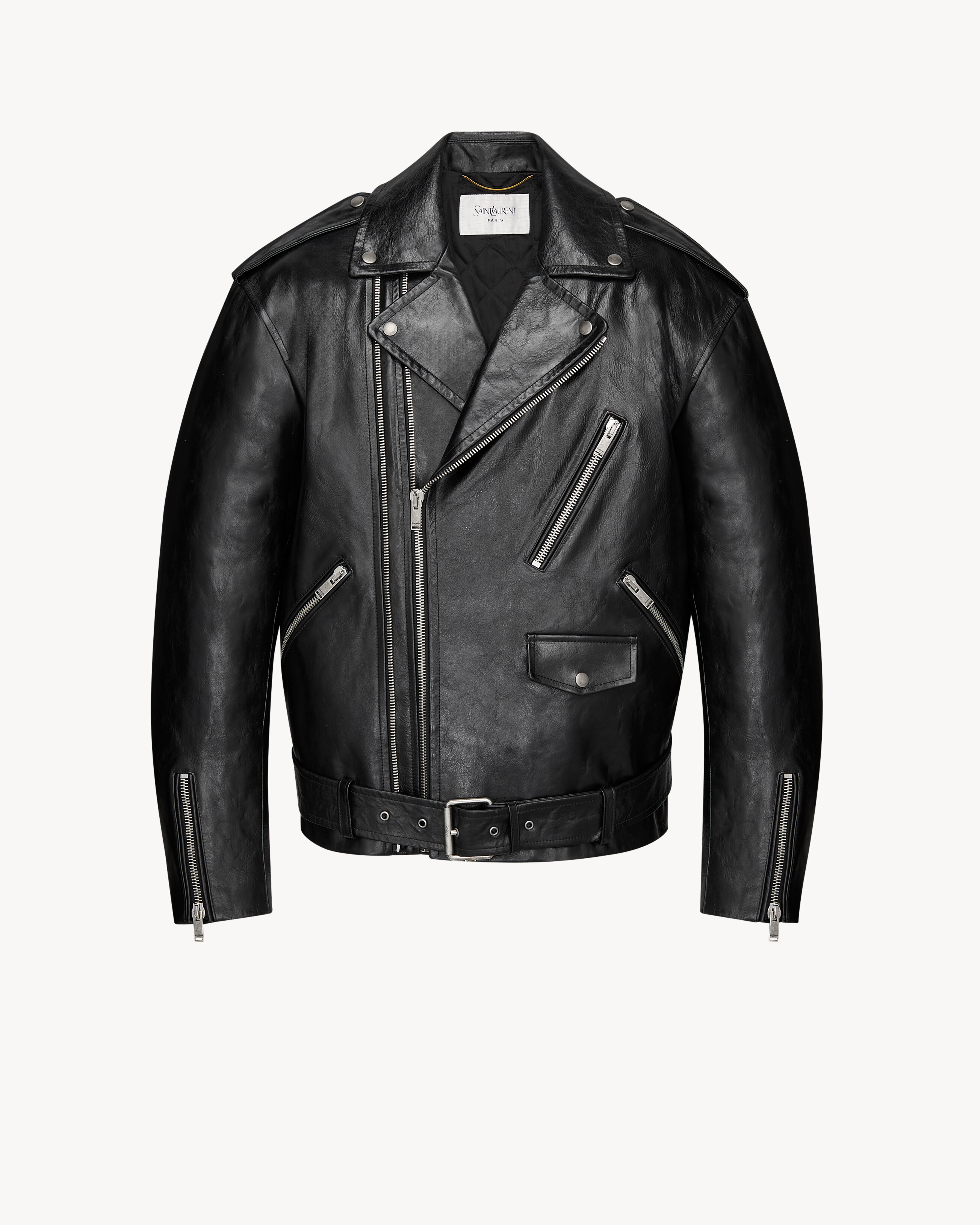 oversized biker jacket in grained leather