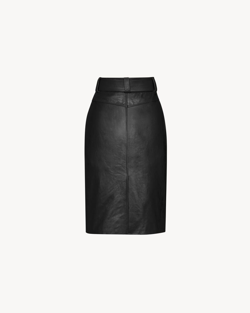 belted pencil skirt in creased leather