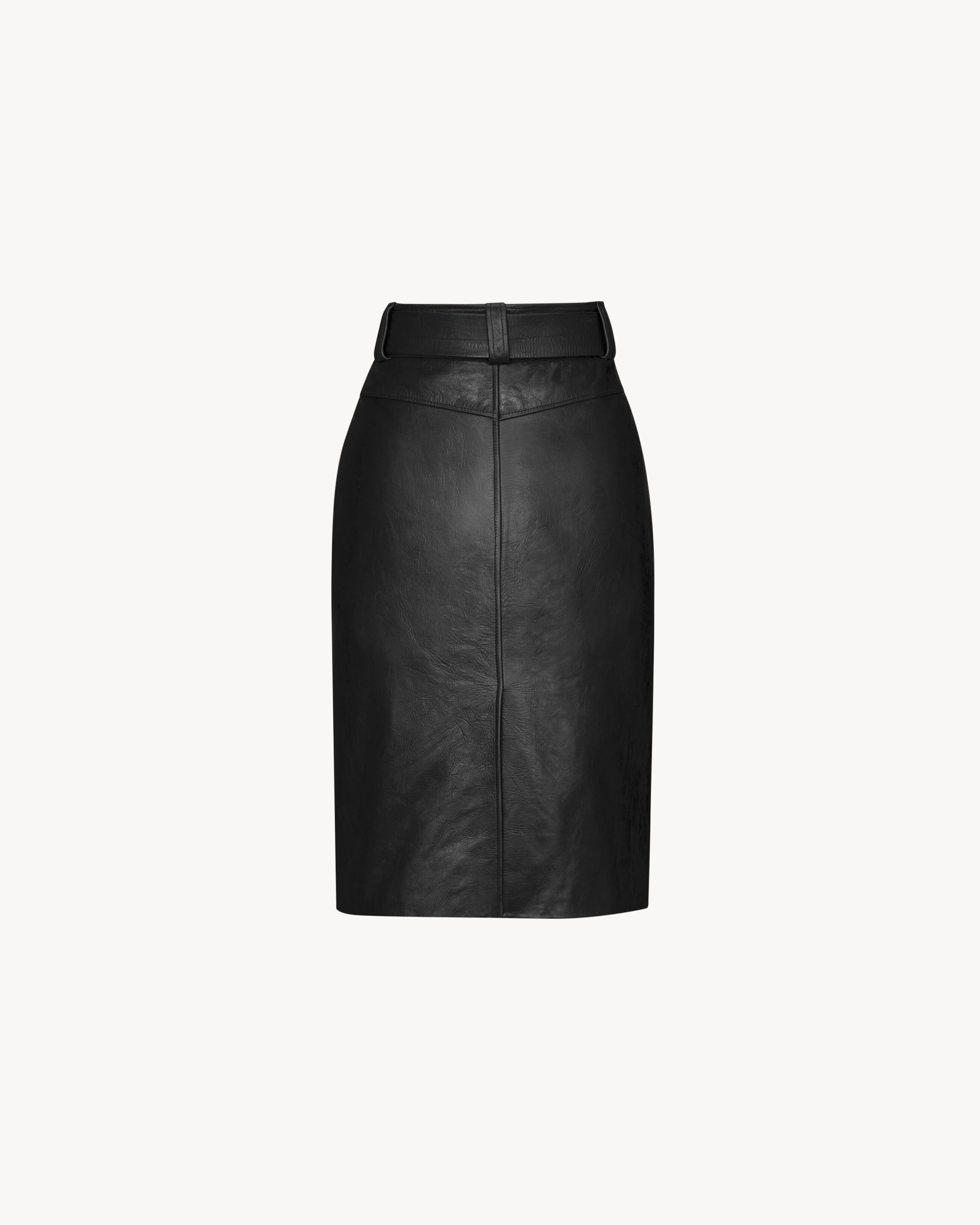 belted pencil skirt in creased leather