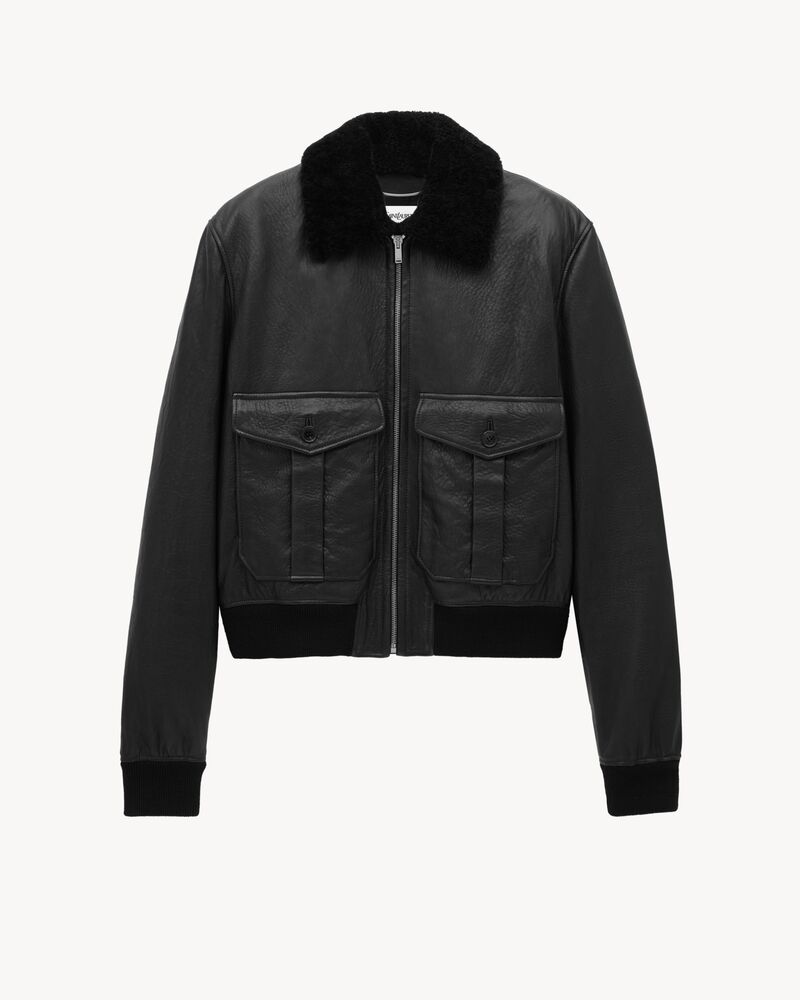 bomber jacket in bubbled lambskin and shearling