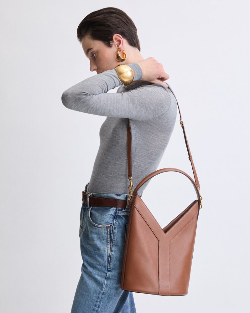 Y bucket top handle en cuir