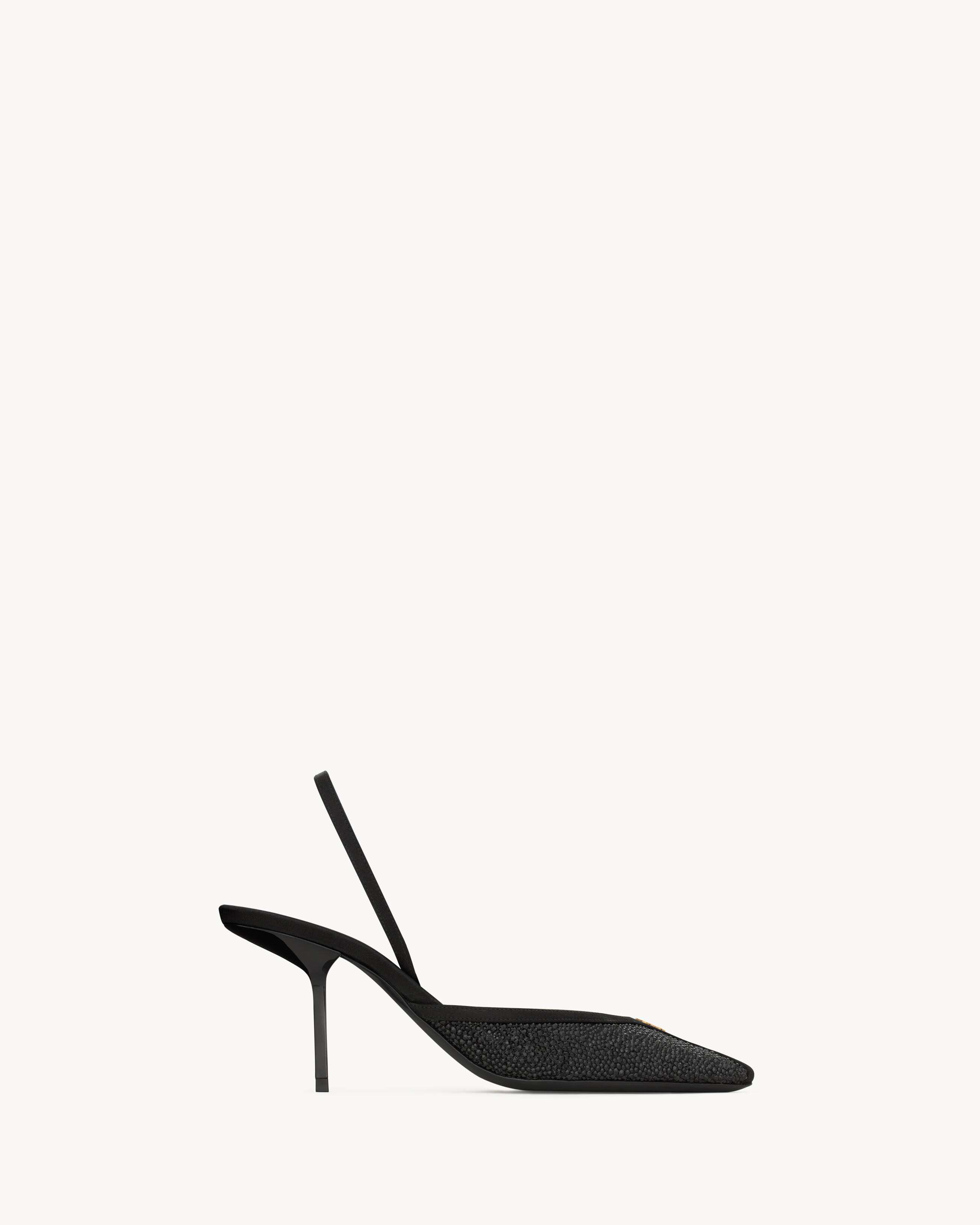 FOLIE slingback pumps in satin, mesh, and crystals