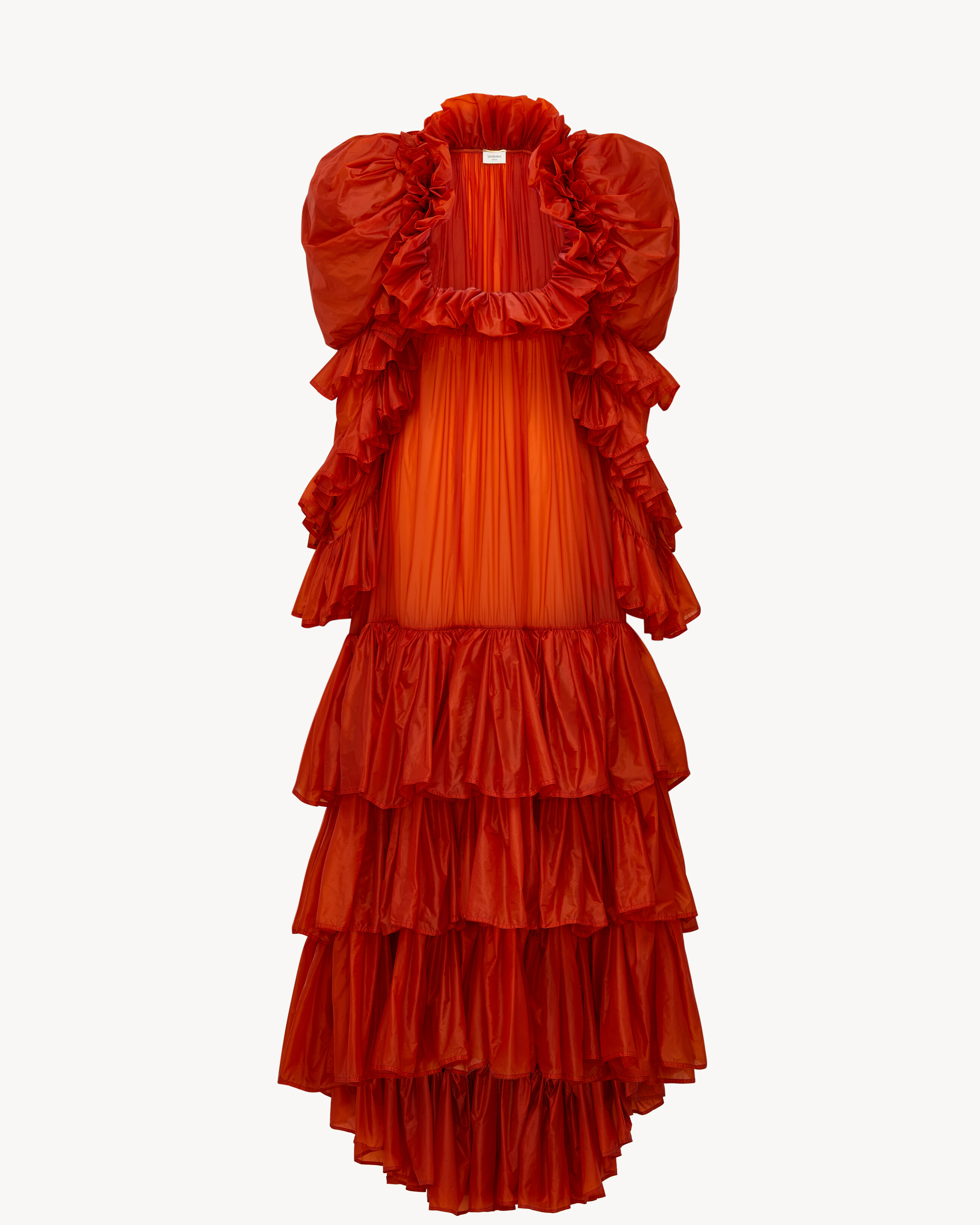 ruffled gown in nylon in Orange | Saint Laurent | YSL EN-US ruffled gown in nylon in Orange | Saint Laurent | YSL EN-US