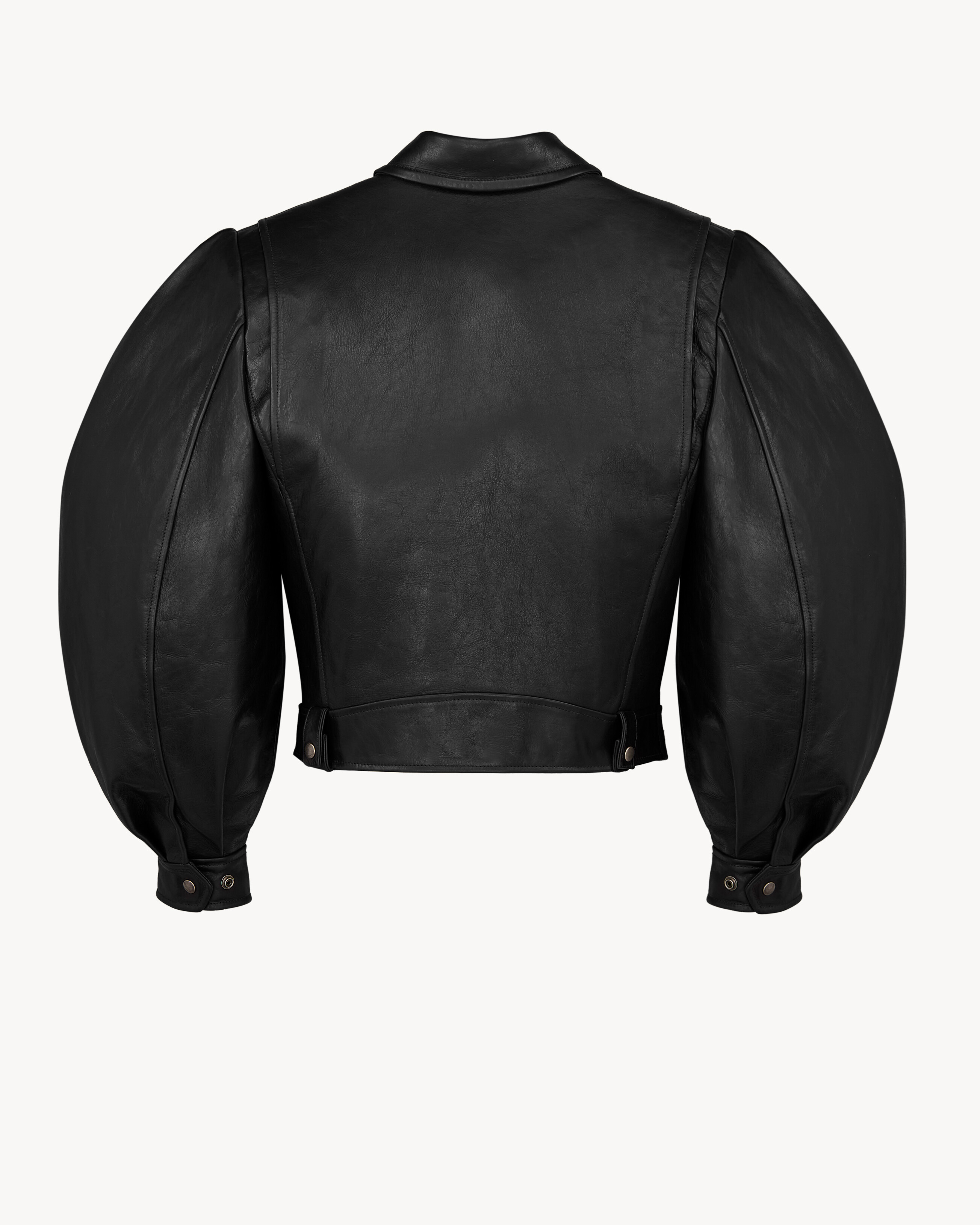 balloon-sleeve jacket in creased leather