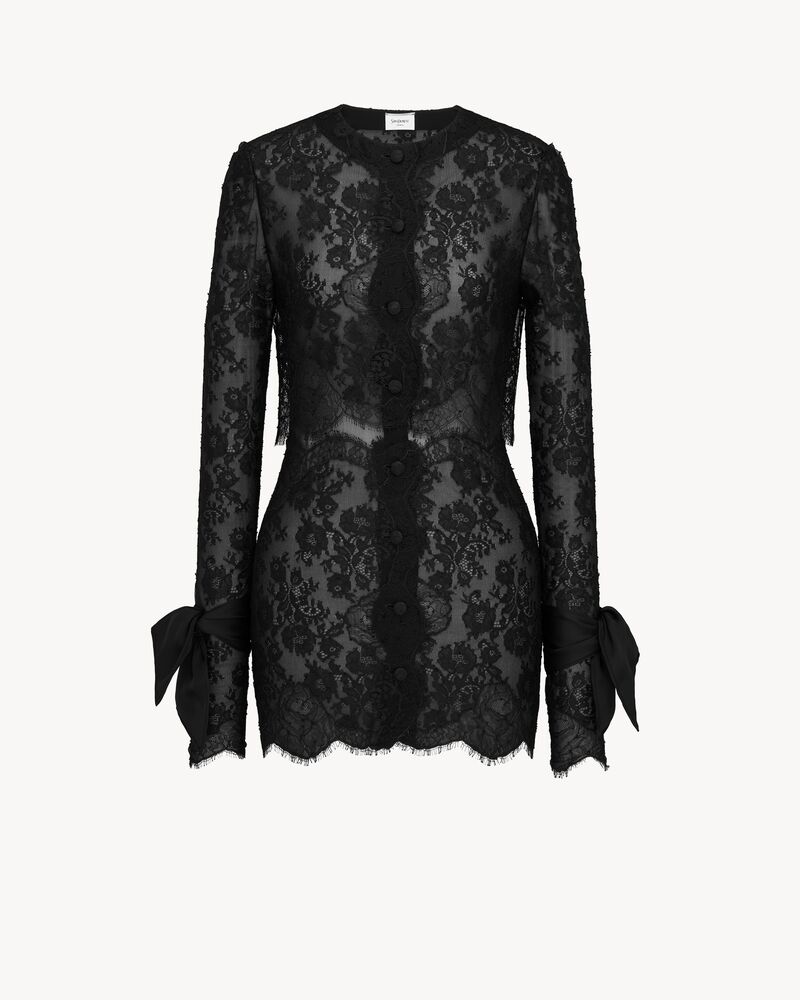 lavallière-cuff mini dress in silk lace