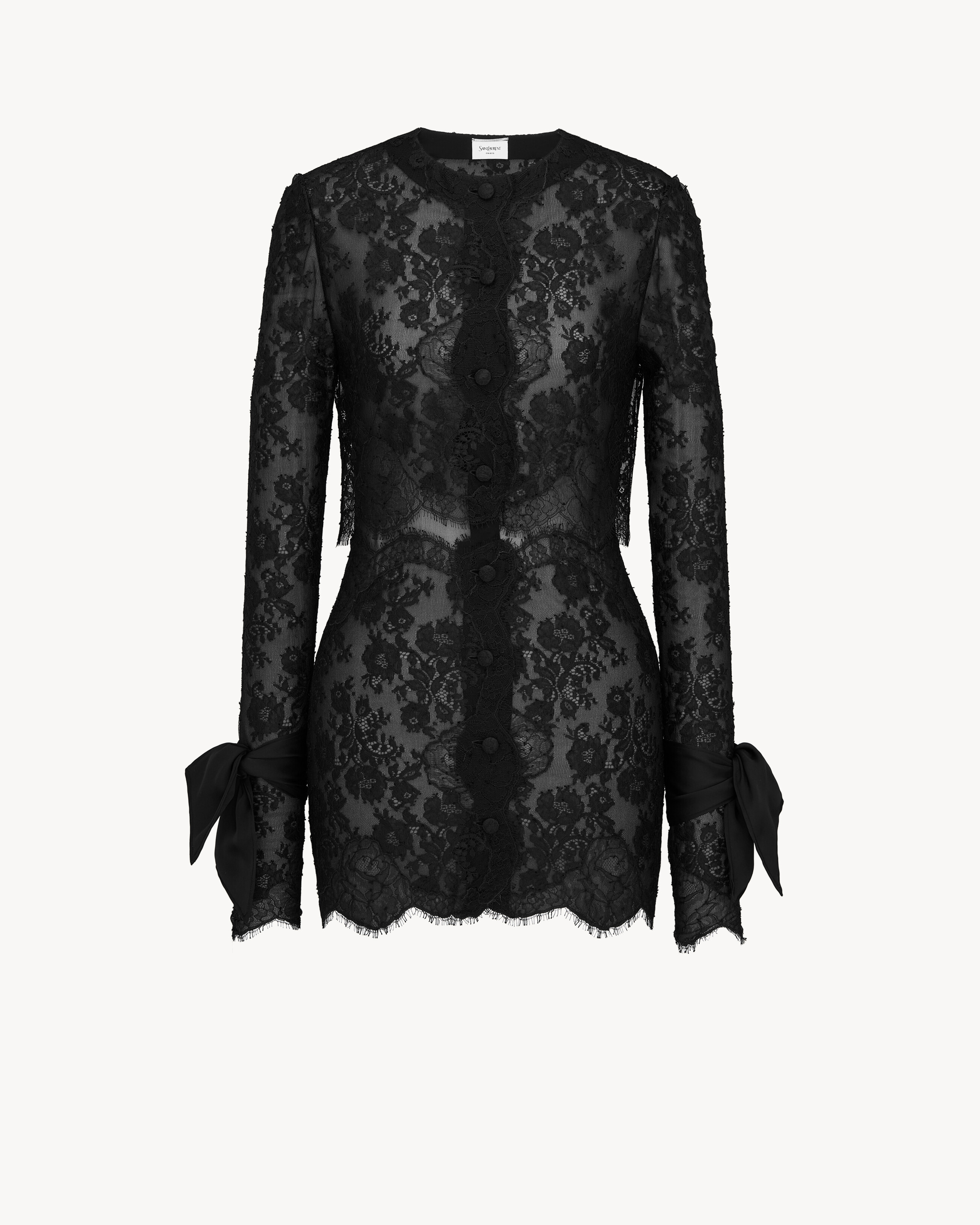 lavallière-cuff mini dress in silk lace
